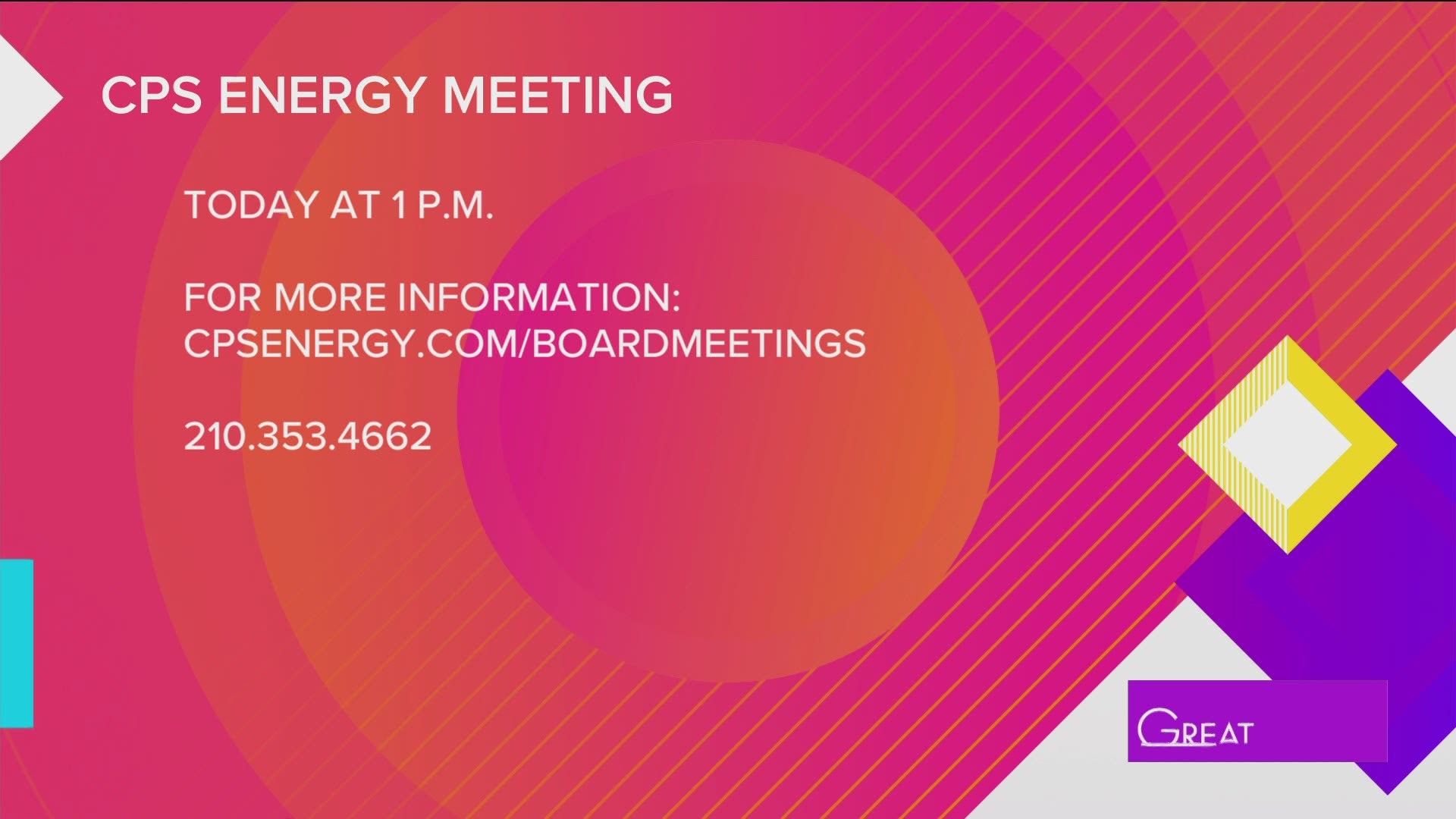 CPS Energy plans to hold an energy meeting at 1 p.m. today. They're asking the public to contact them with any concerns.