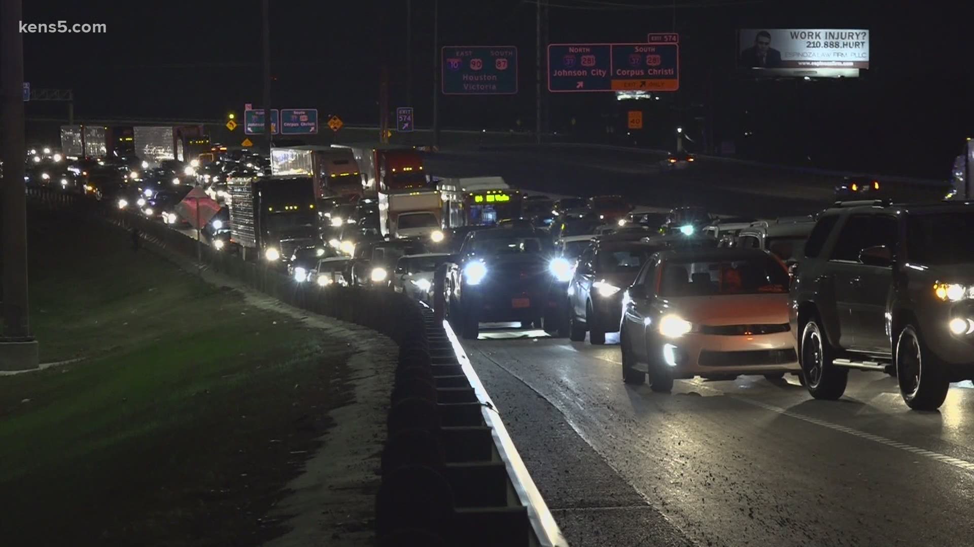 Several lanes were shut down along I-10 and five people were taken to the hospital following a 6-car pileup Friday night.