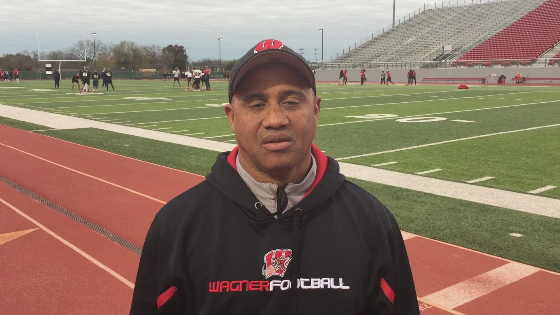 Wagner coach Charles Bruce on Mission Veterans Memorial