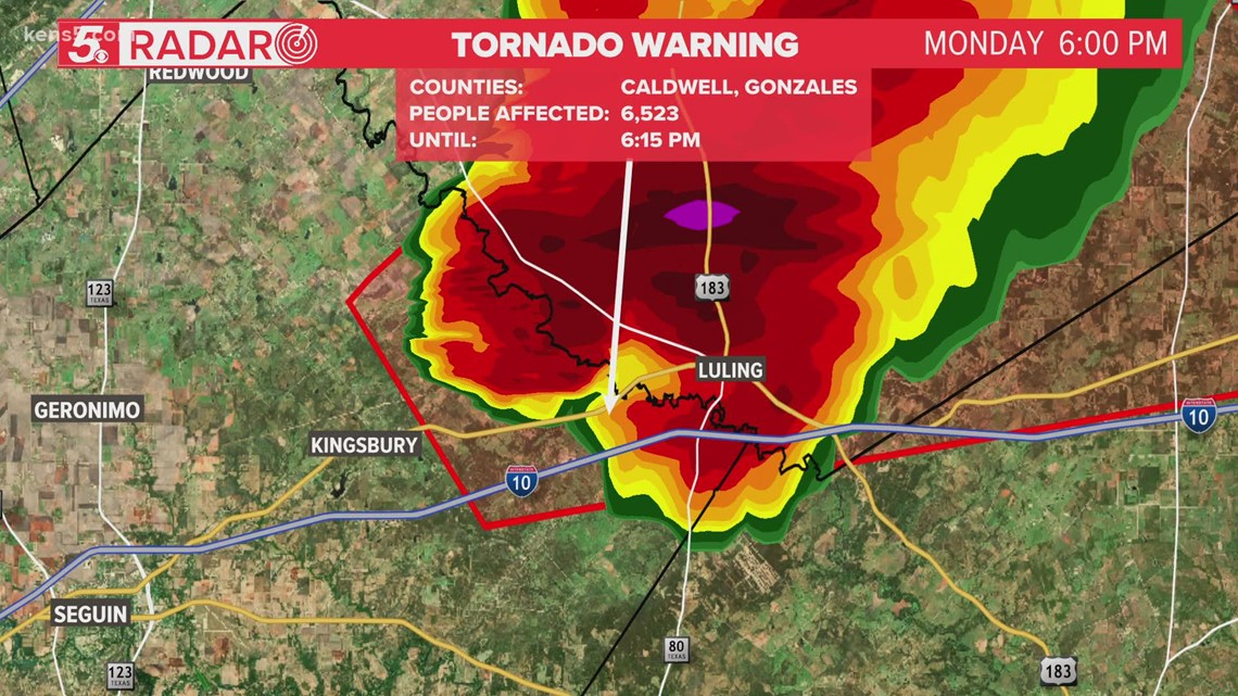 TORNADO WARNING: A severe thunderstorm is racing down I-10, and produced a  funnel cloud north of San Antonio