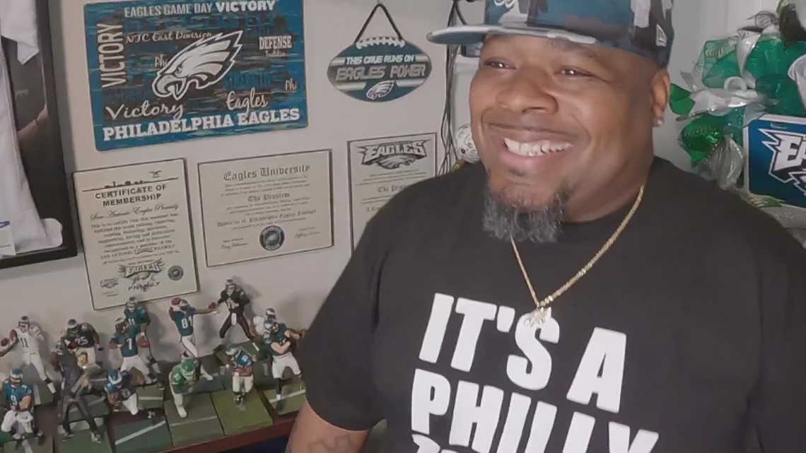 Army veteran who retired in San Antonio shows off his Eagles collectables