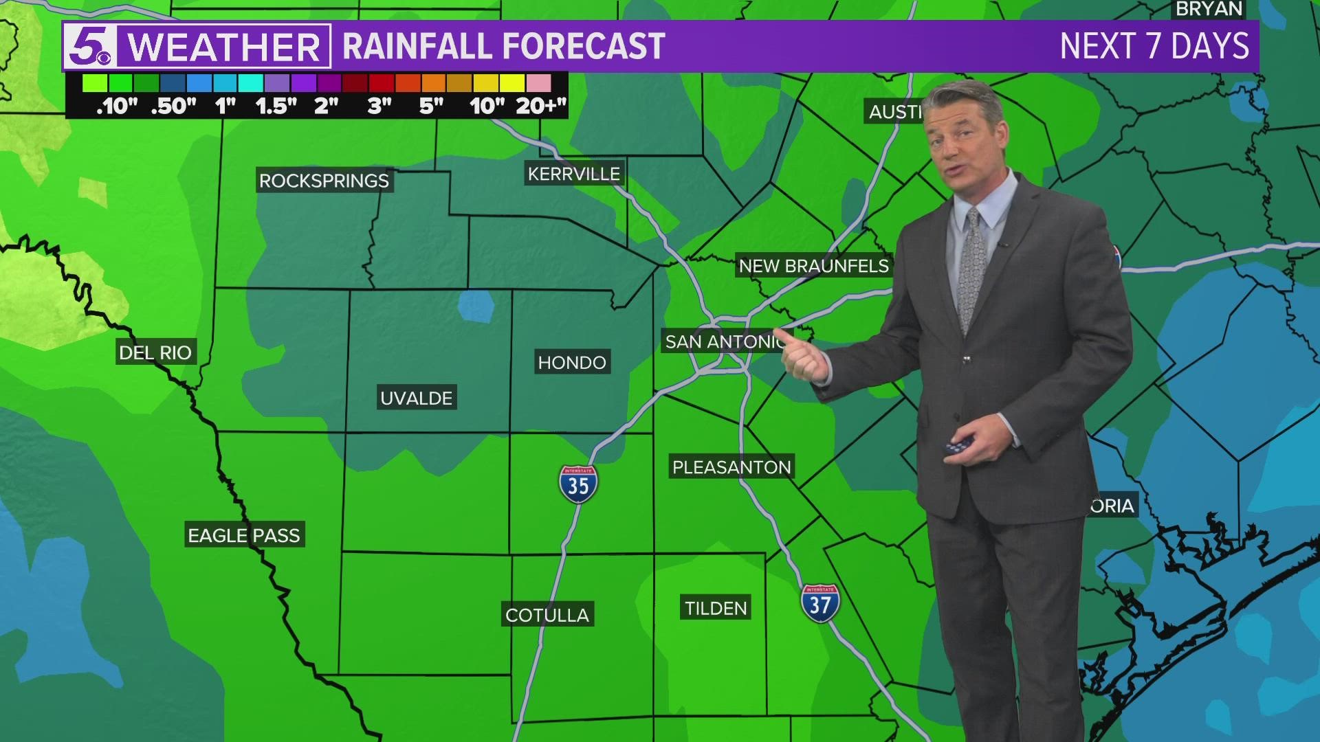 We’re expecting an upper level disturbance from north Texas to deliver .5-1.0” of rain Thursday and Friday.
