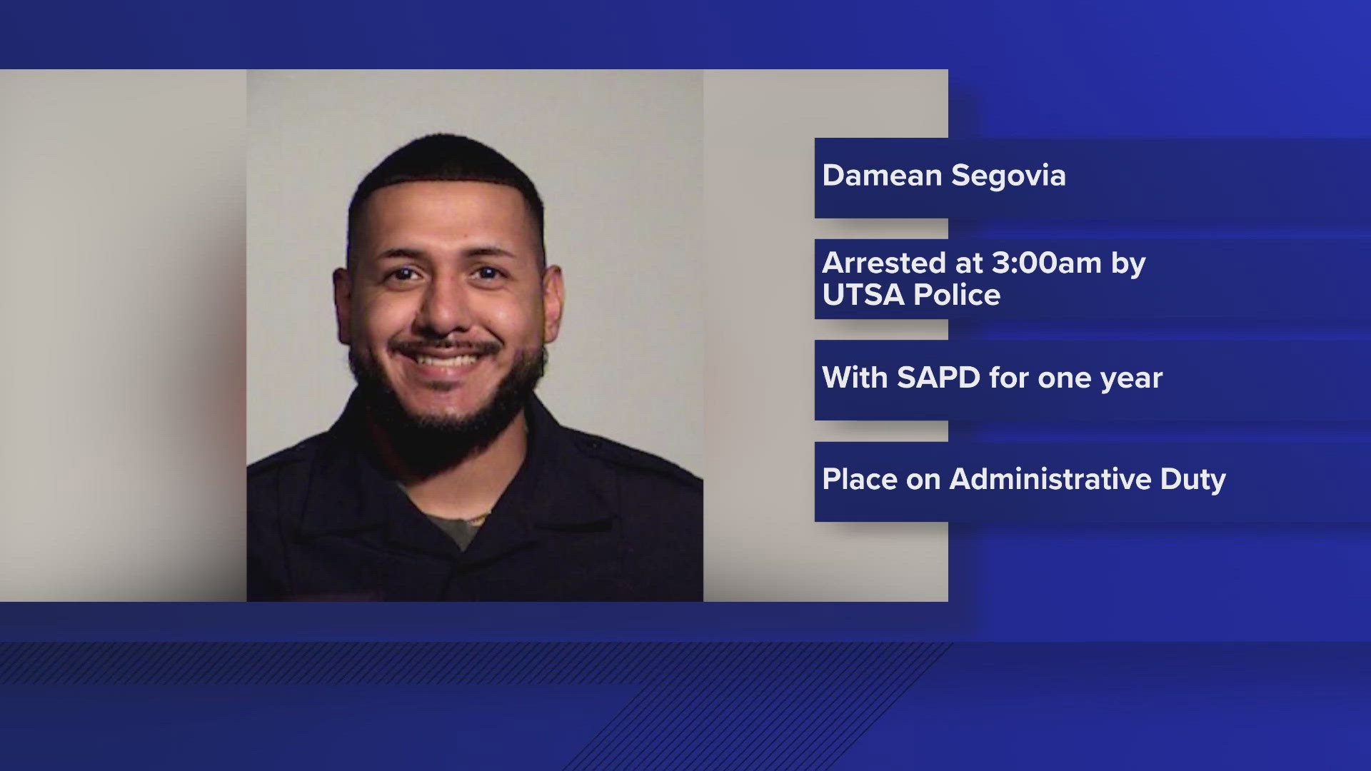 SAPD says officer Damean Segovia has been placed on administrative duty.