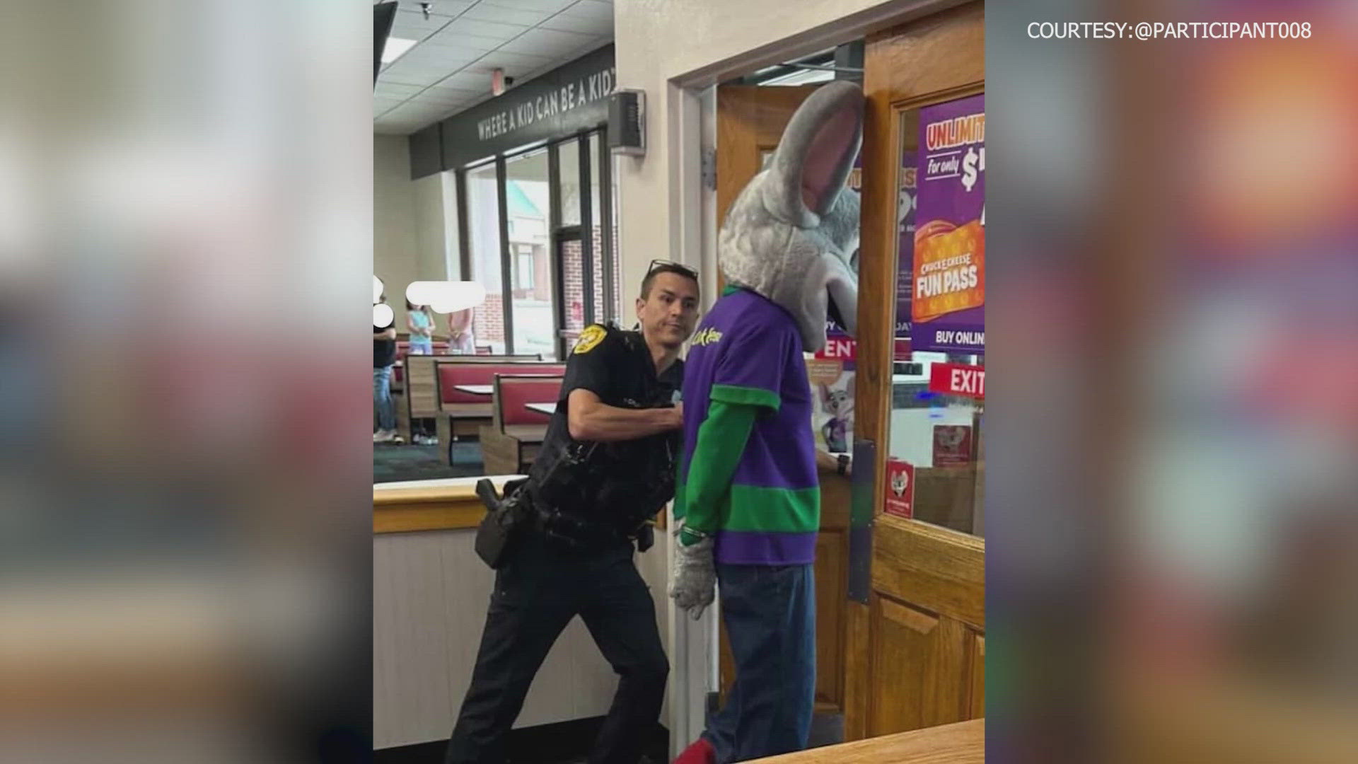 The man was handcuffed in front of children at a birthday party. 