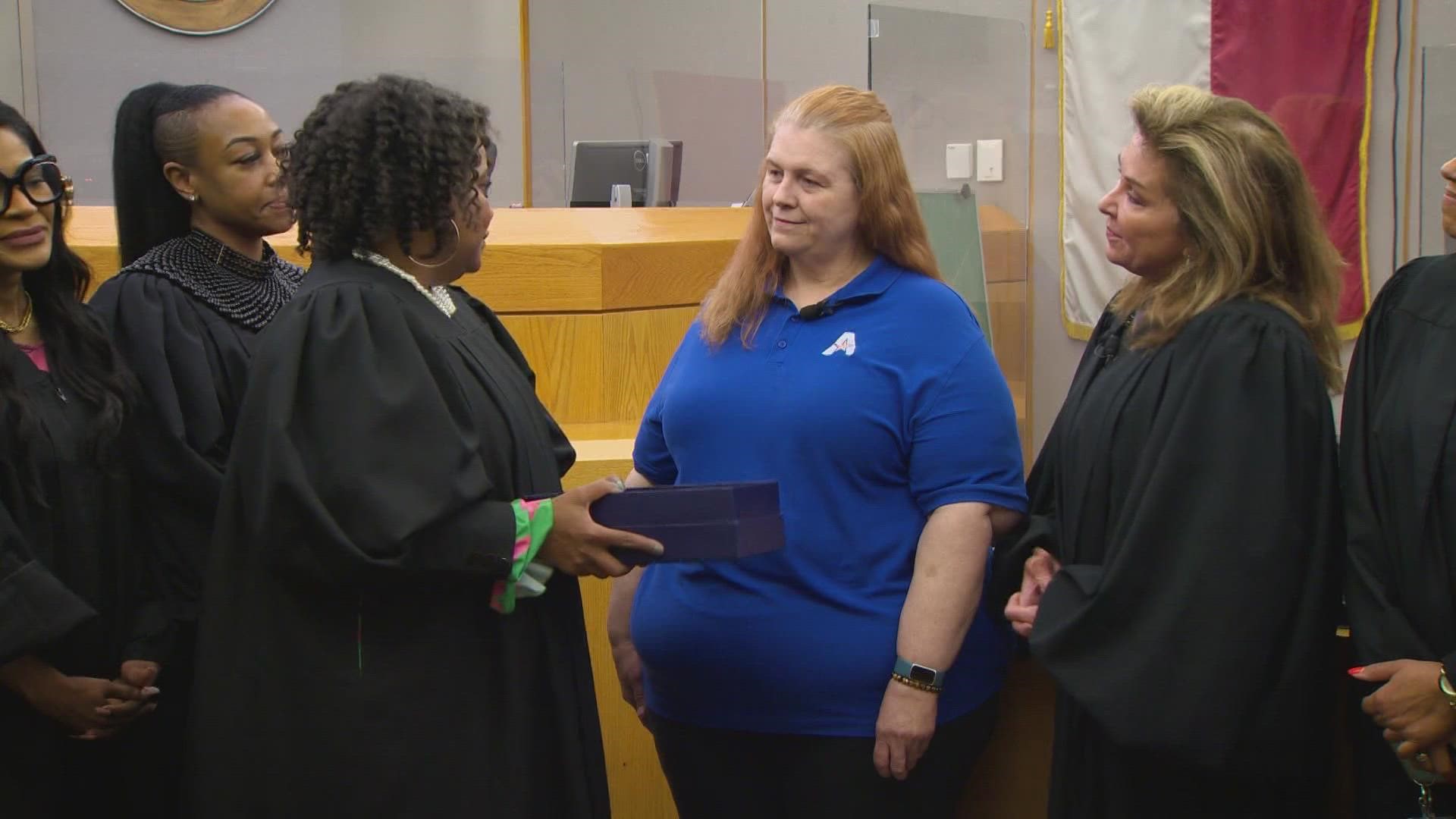 A group of Dallas County judges took time to honor Kat Kreis. They say the nurse provided life-saving aid to another juror who was experiencing a medical emergency.
