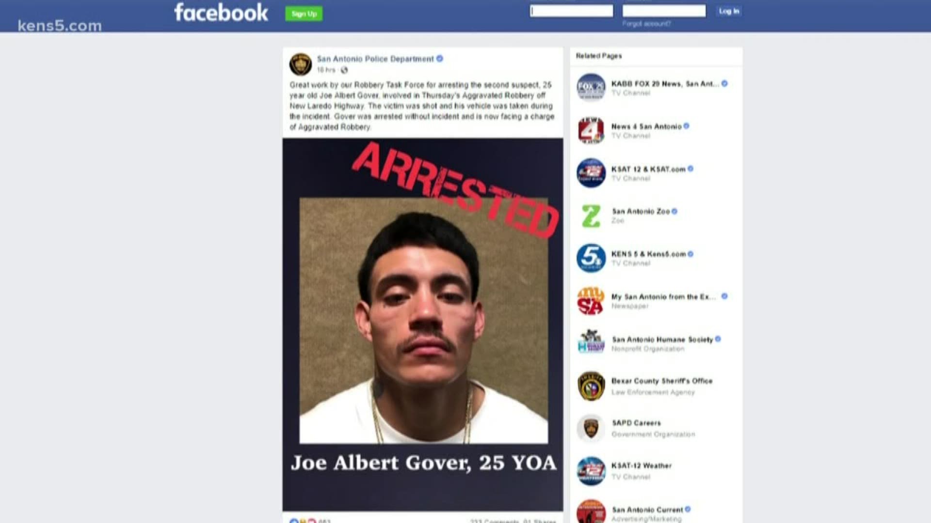 A second arrest was made in the shooting and carjacking of an Uber driver on Thursday. Detectives allege 25-year-old Joe Albert Gover is one of two men who attacked Kim Troy Williams in the 7400 block of New Laredo Highway, after using an Uber gift card to arrange for a rideshare pickup by Williams.