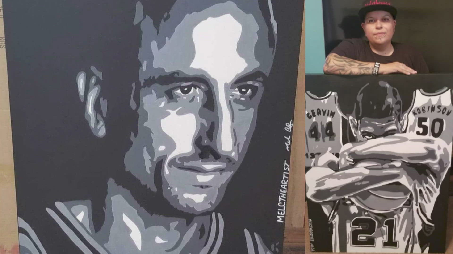 Criminals stole artwork of Manu Ginobili, Tim Duncan and Spurs Coach Greg Popovich. The paintings, when sold, would have paid for medical bills for those in need.