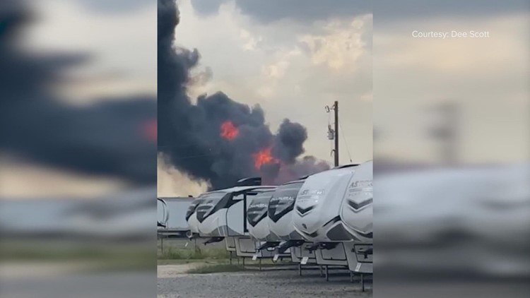 Lightning strike causes fire that destroys 20 RVs at dealership in Seguin