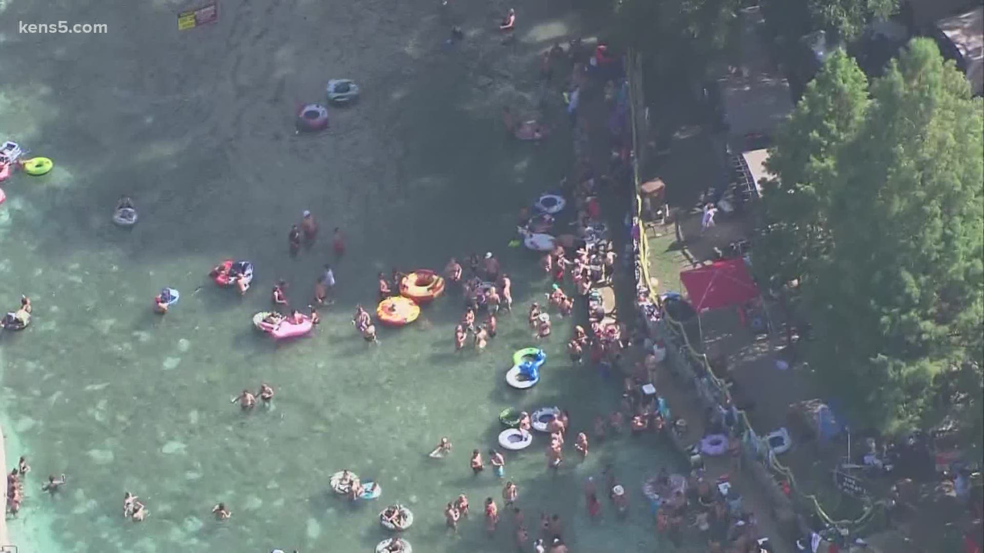 Our Chopper 5 shows plenty of people at the "float in" of the Comal River Labor Day afternoon.