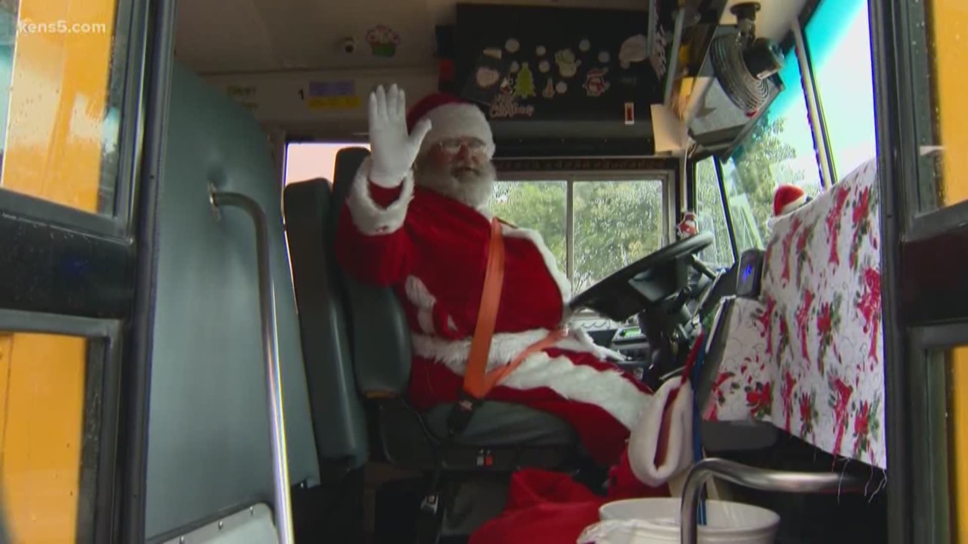 These kids don't have to wait until Christmas Eve night to try and spot Santa. They're getting a ride to school from him!