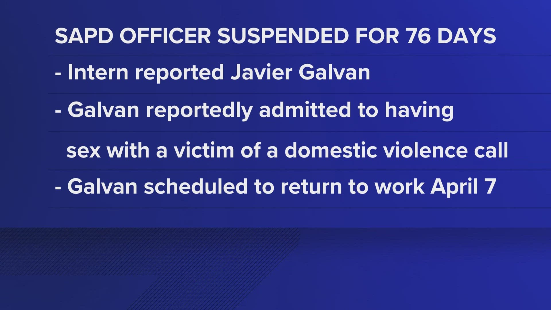 SAPD officer suspended after reportedly admitting to having sex while on  duty