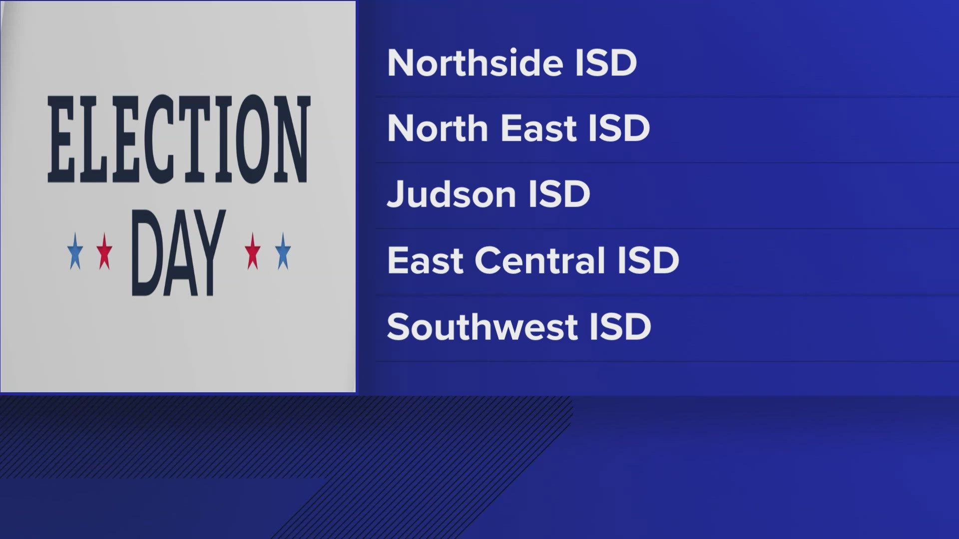 The school districts that decided to cancel classes Tuesday include Northside, North East, Judson, East Central and Southwest ISD along with Idea Public Schools.