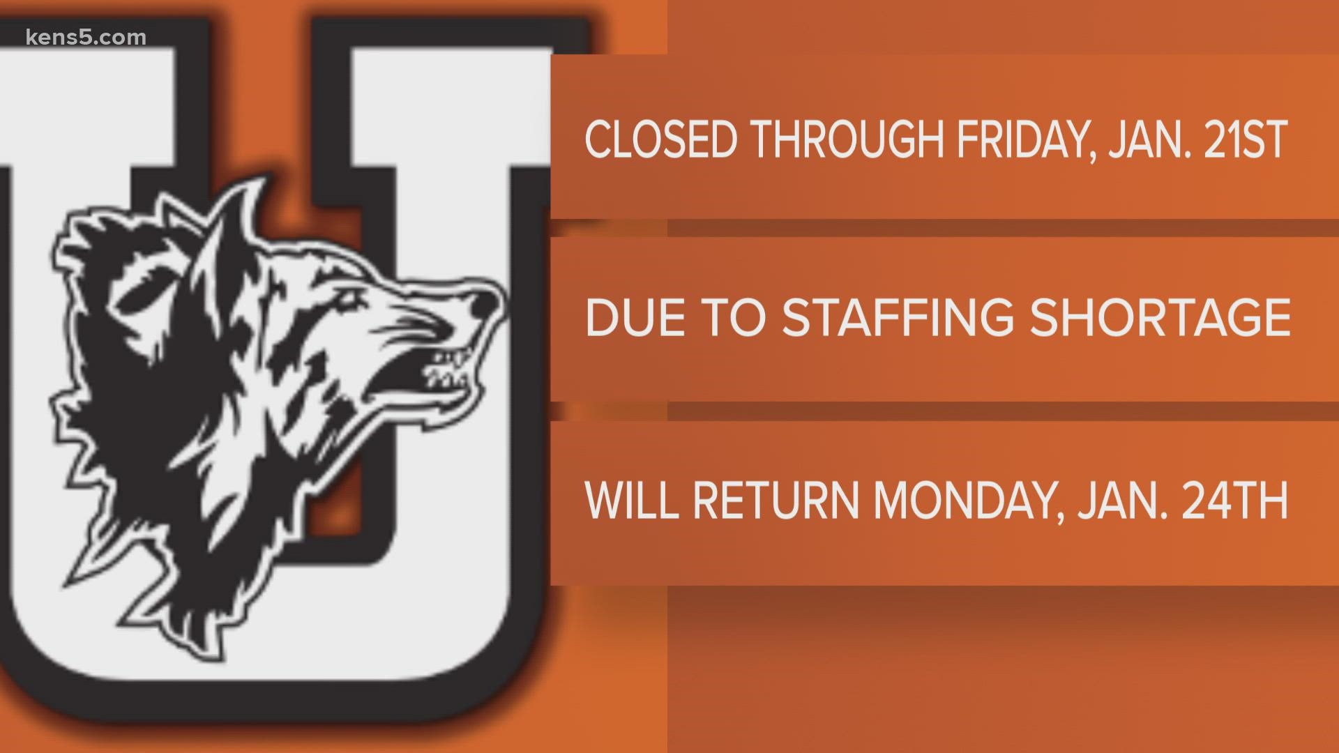 Uvalde CISD is closed for the whole week and Sabinal ISD switched to virtual learning for Tuesday and Wednesday.