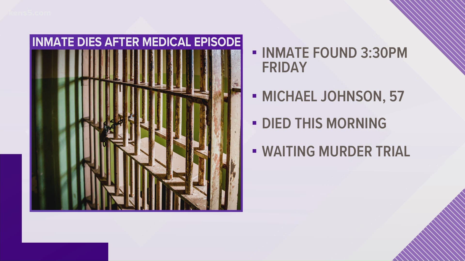 The 57-year-old inmate had been behind bars for more than three years and was awaiting trial.