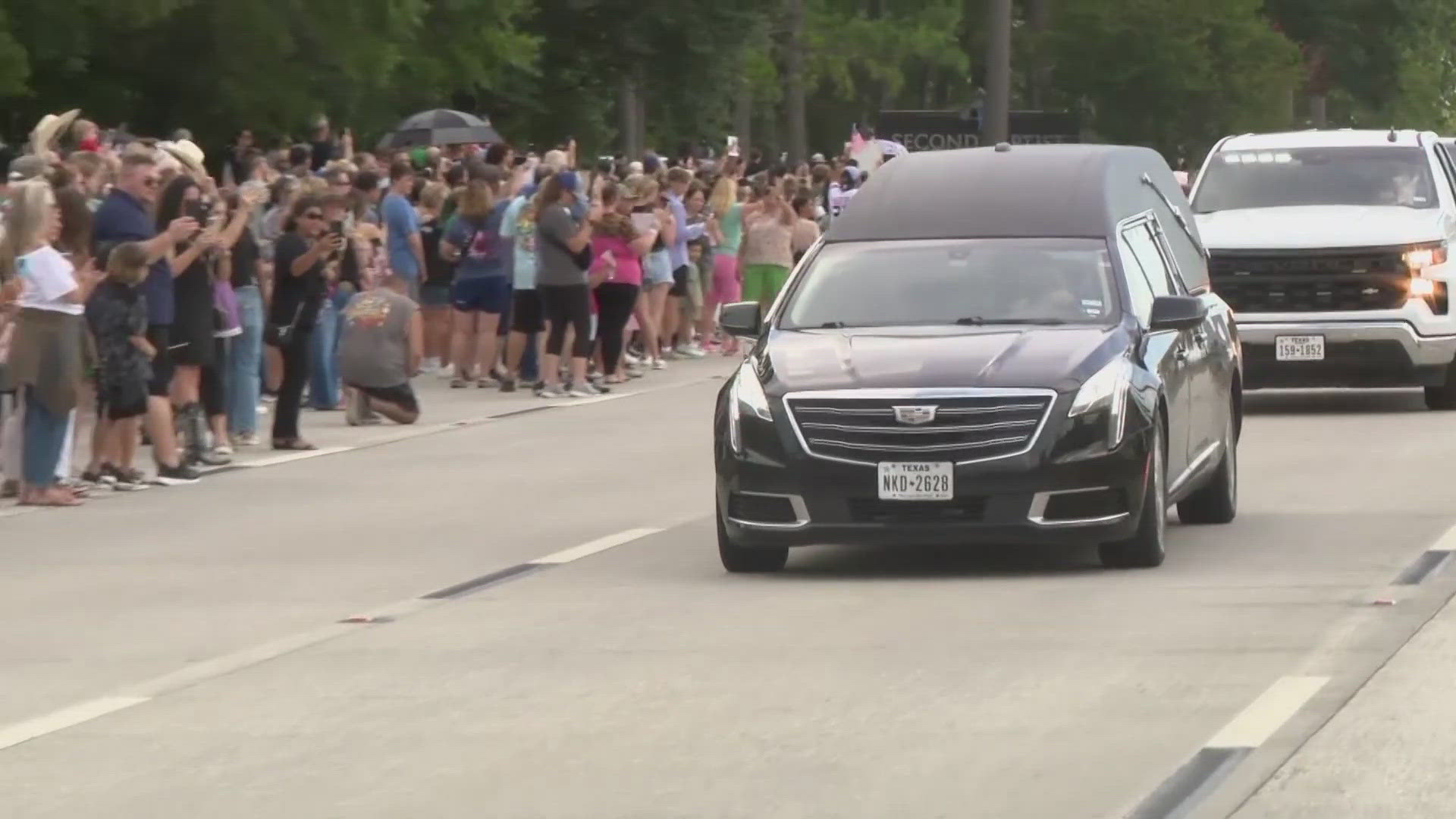 The Harris County Fire Marshal's Office and others escorted the hearse all the way home. 