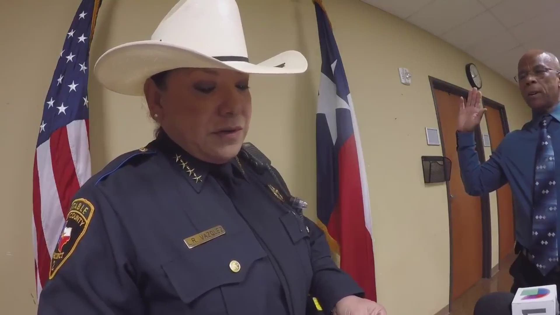 At a press conference Thursday, newly-appointed Precinct 2 Constable Leticia Vazquez swore in Leo Horton as her new chief deputy