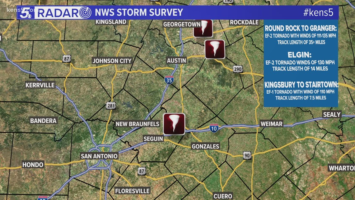 Storm survey of Texas tornadoes show EF2 hits Elgin, TX, National Weather Service says