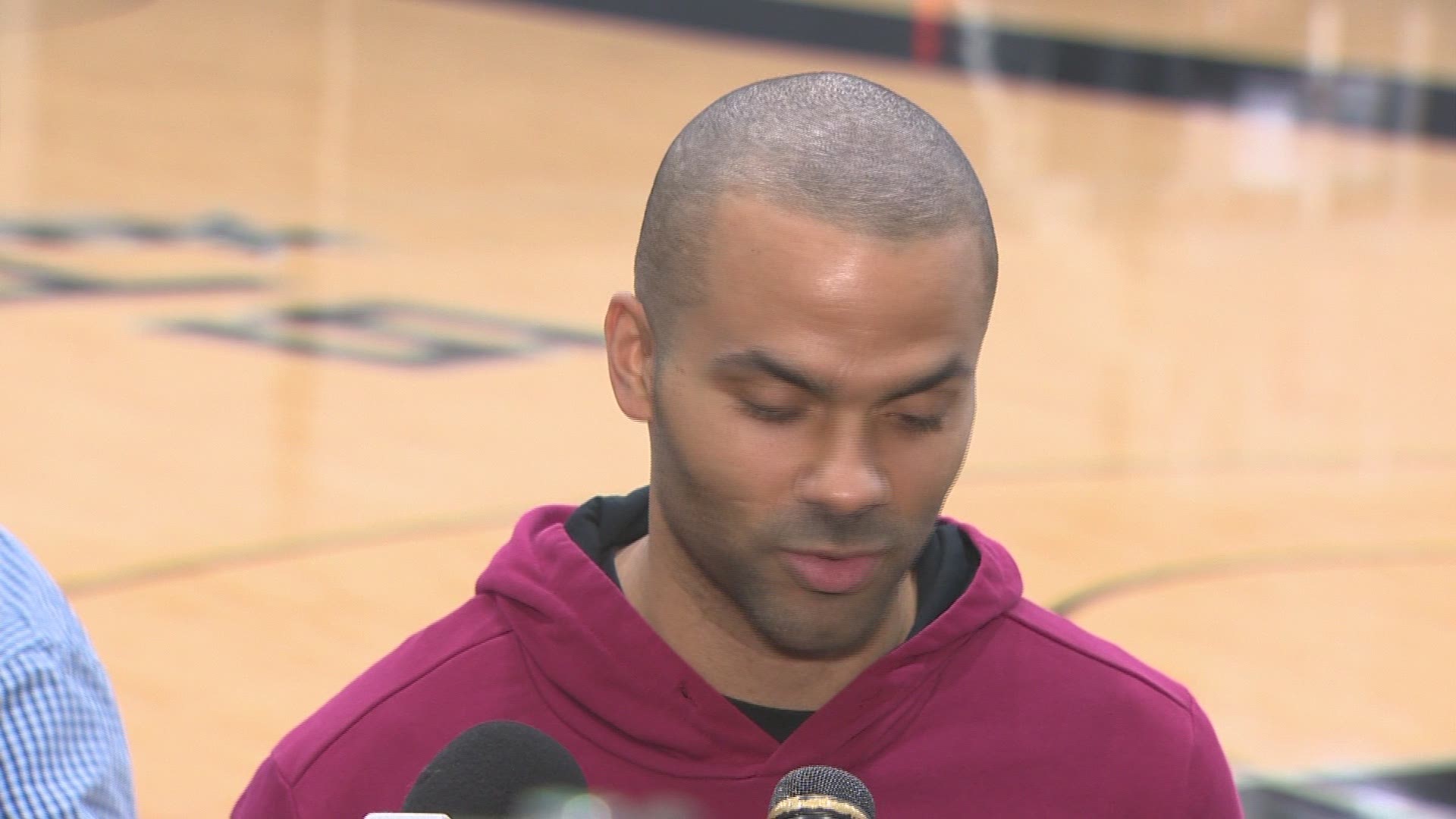 Spurs point guard Tony Parker speaks to the media after the Spurs shootaround on Thursday, April 19.