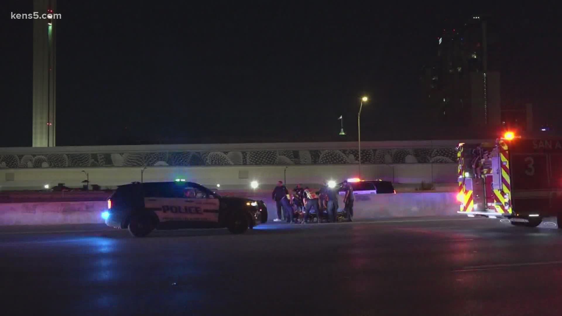 A woman is in critical condition after being hit by a pickup truck overnight along I-37 near downtown San Antonio.
