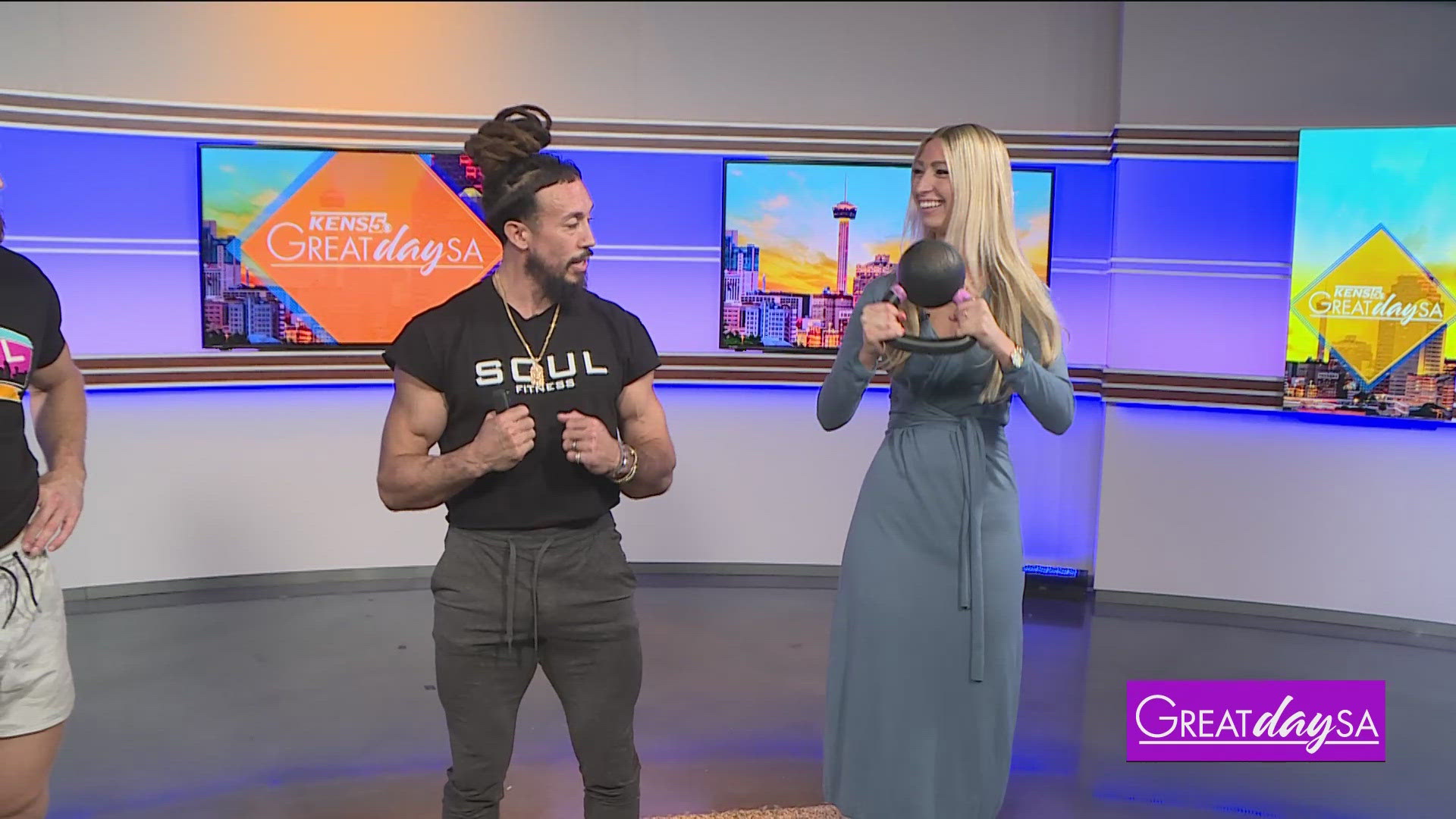 GDSA Producer Christen Urban learns kettlebell fitness tips with Soul Fitness. 