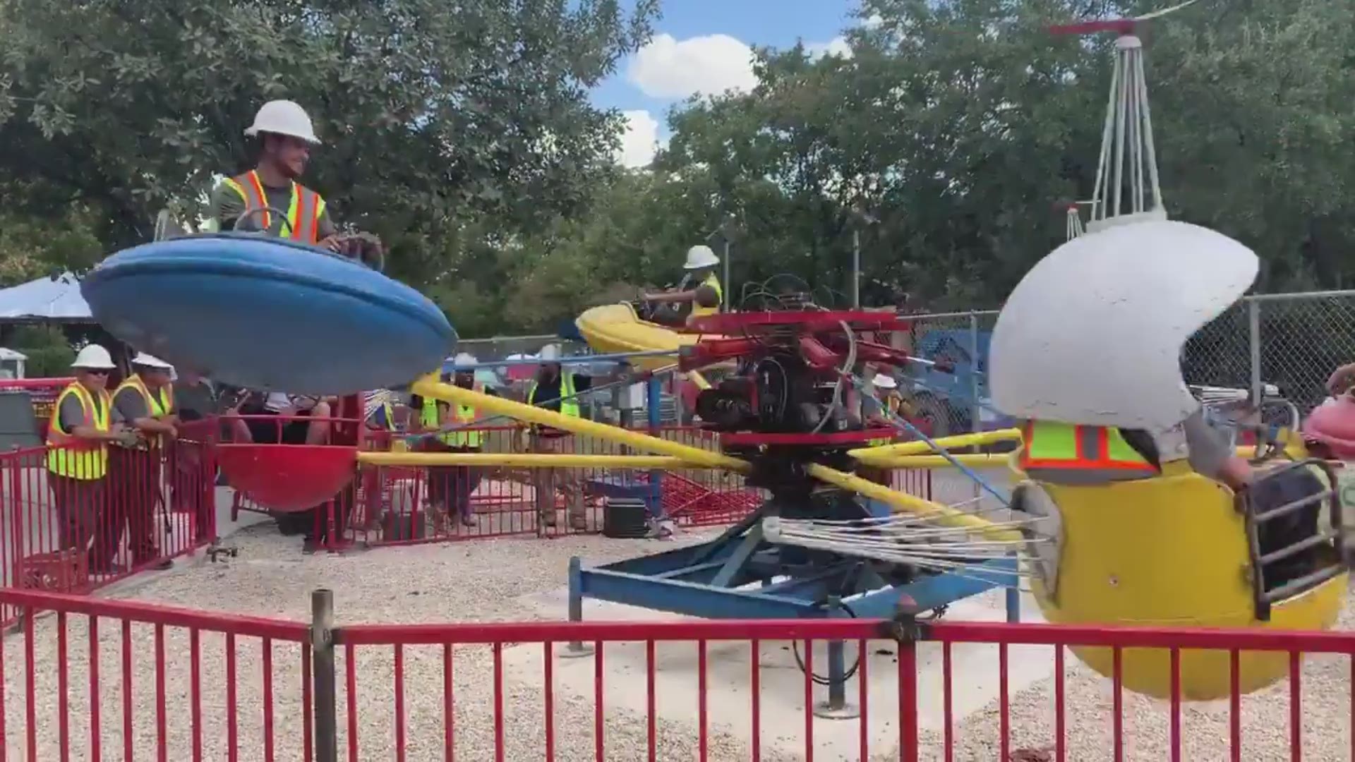 San Antonio Zoo President & CEO Tim Morrow shared the video of maintenance workers having some fun test riding a Kiddie Park ride