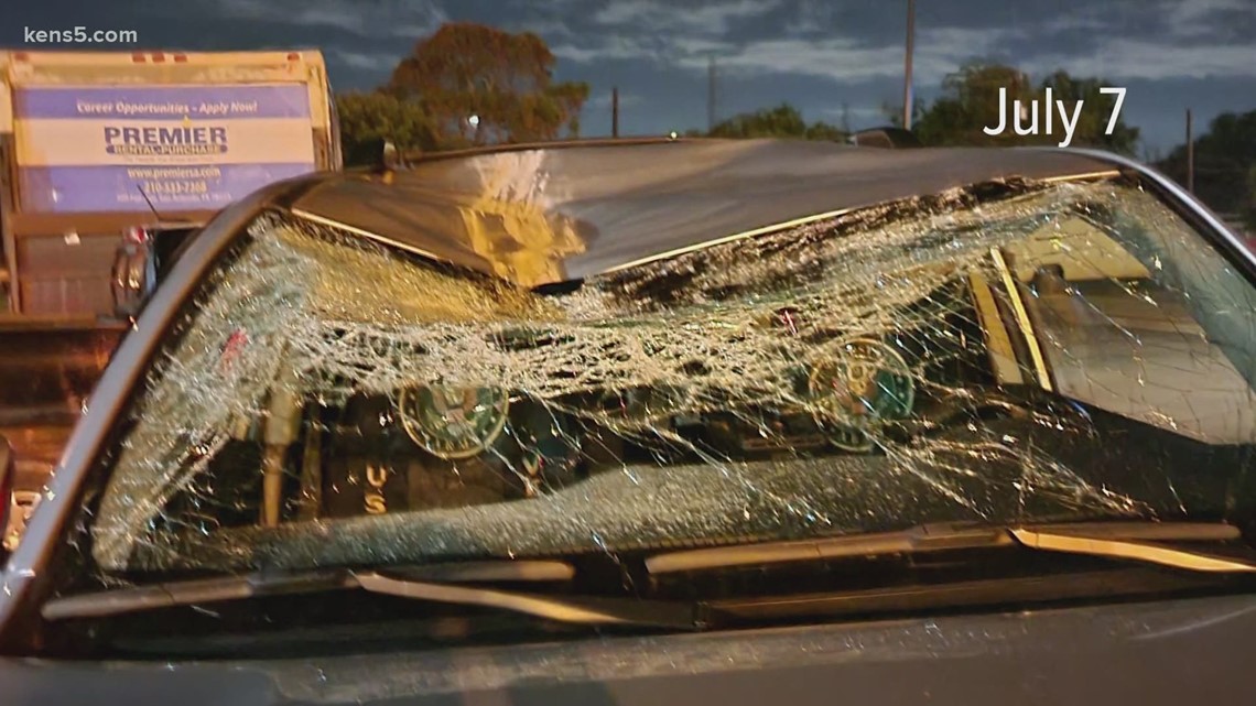 SAPD investigating after cinder block thrown from highway overpass smashes into car, injuring driver | kens5.com