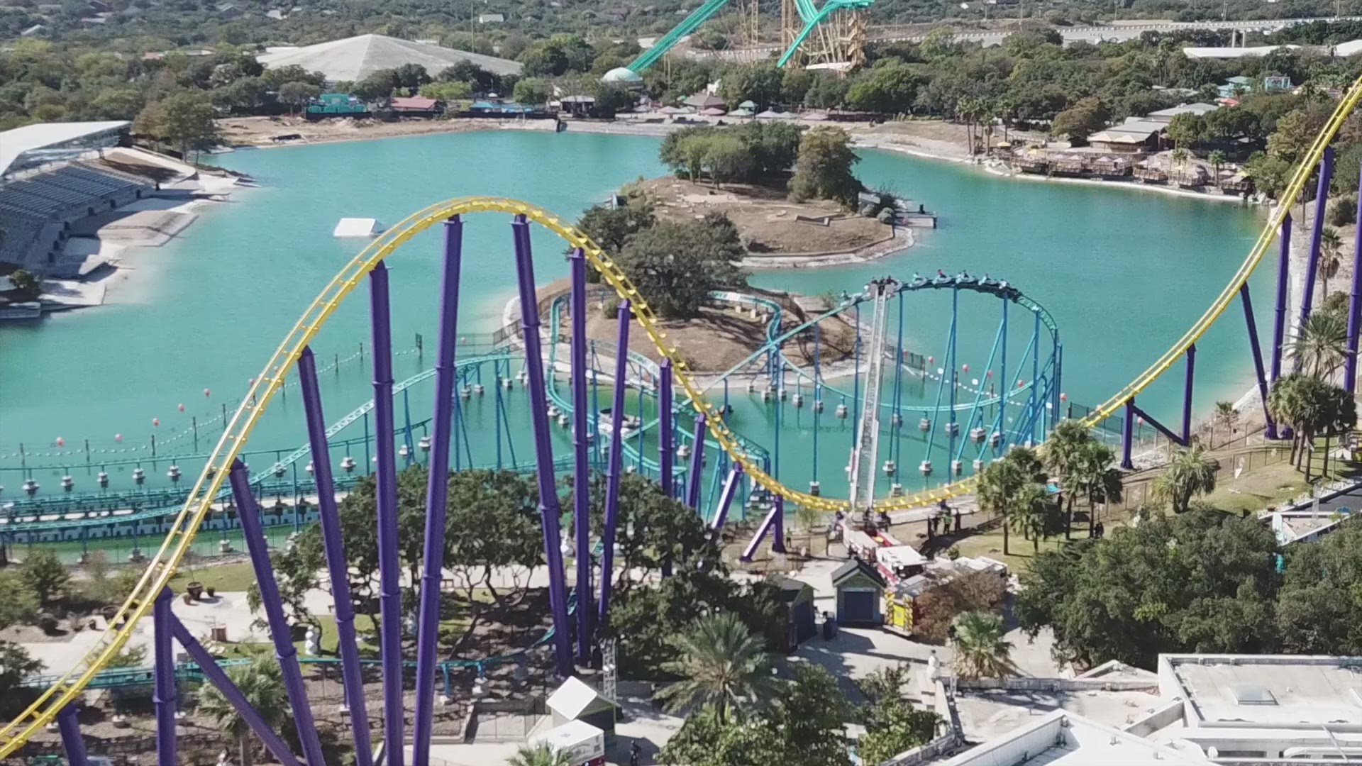 DRONE VIDEO SAFD Rescues Riders Who Were Stuck On Top Of SeaWorld 