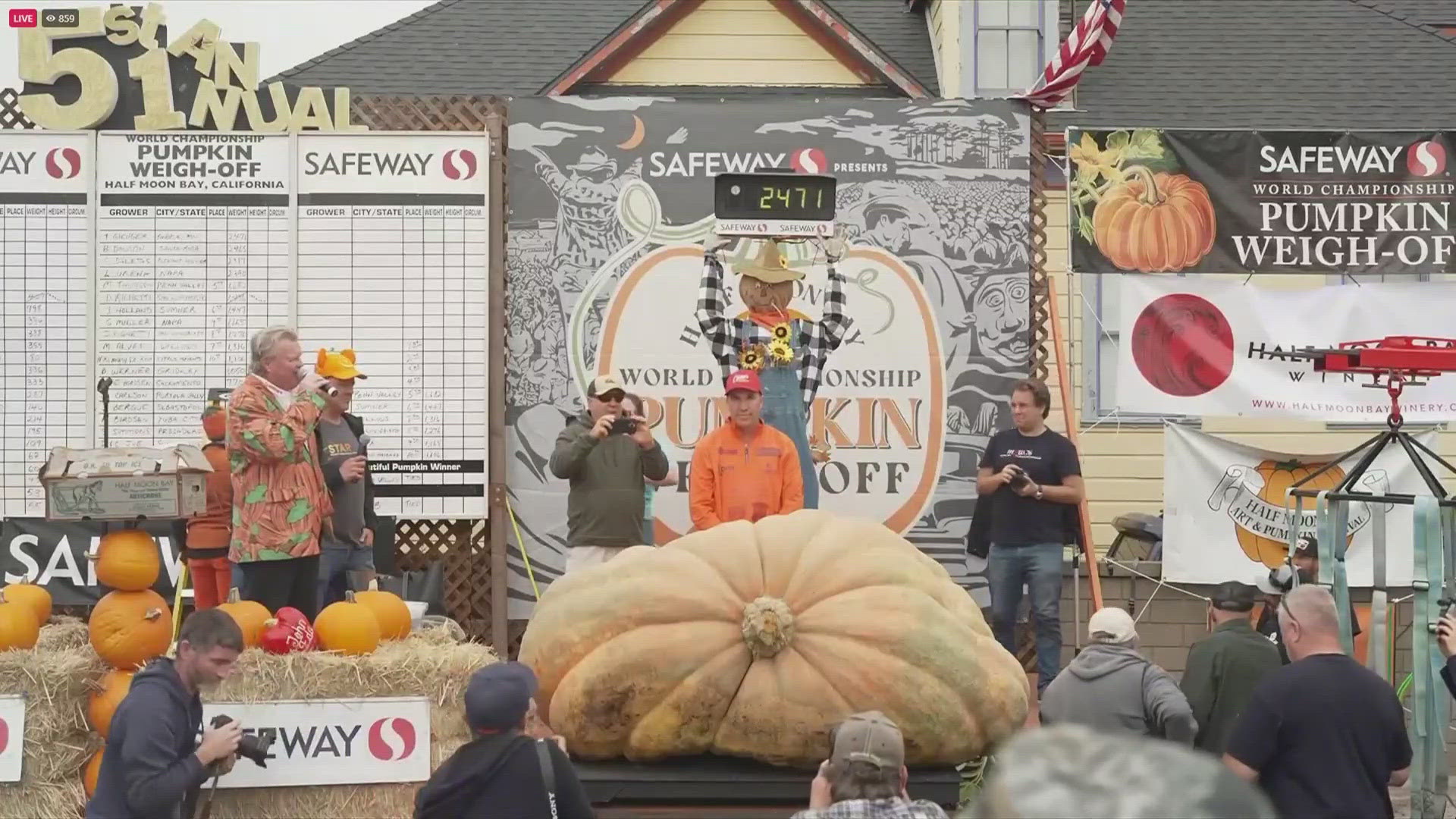 Travis Geinger’s monster pumpkin weighed in at 2,471 pounds, winning by just six pounds.