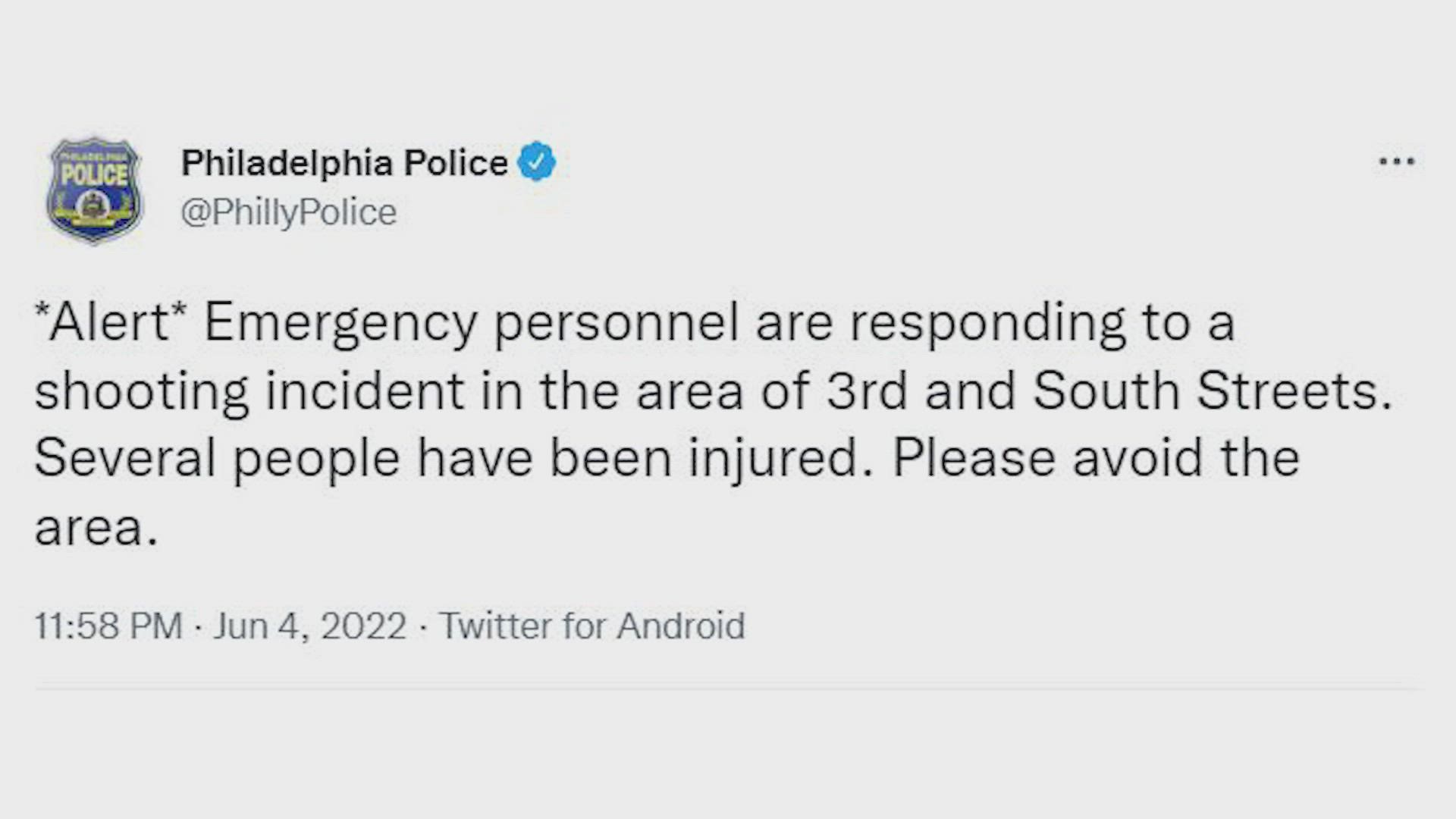 At least three people are dead and 11 more were injured after a shooting in Philadelphia on Saturday night.