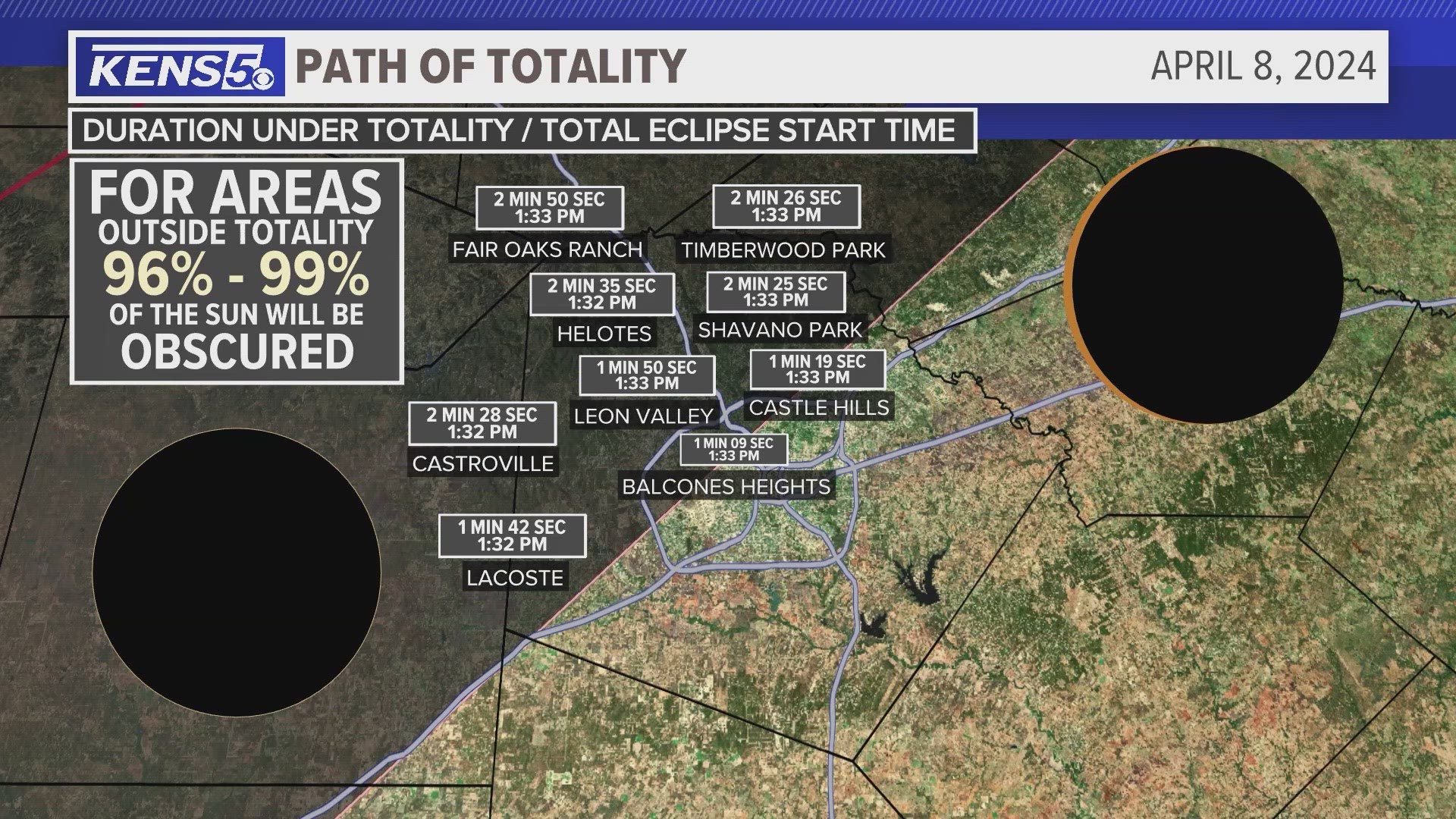 Ryan Shoptaugh gives a timeline breakdown of what different areas, in and around San Antonio, can expect for the upcoming solar eclipse.