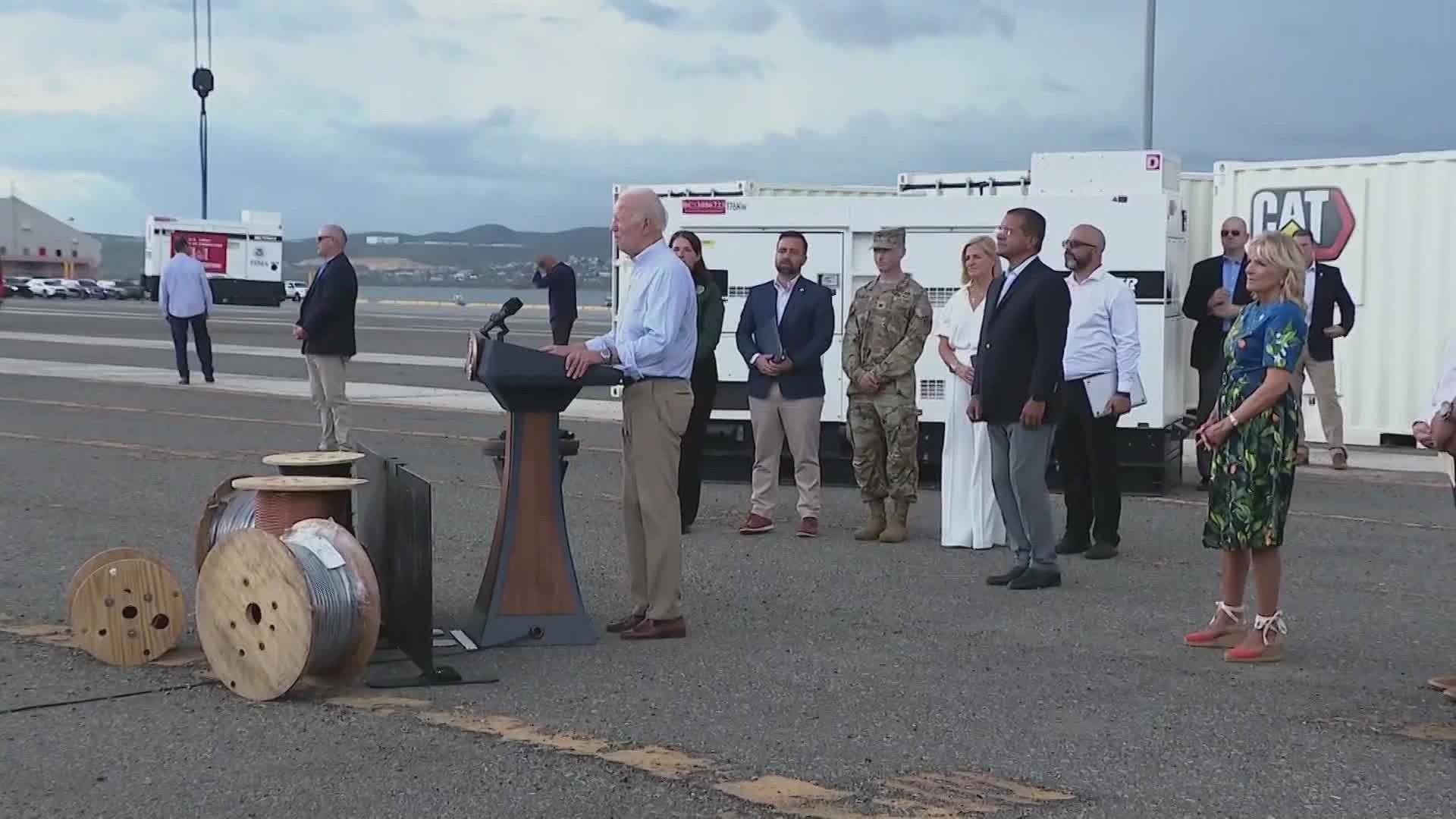 President Biden says Puerto Rico will get $60 million as part of an infrastructure law to protect from future storms.