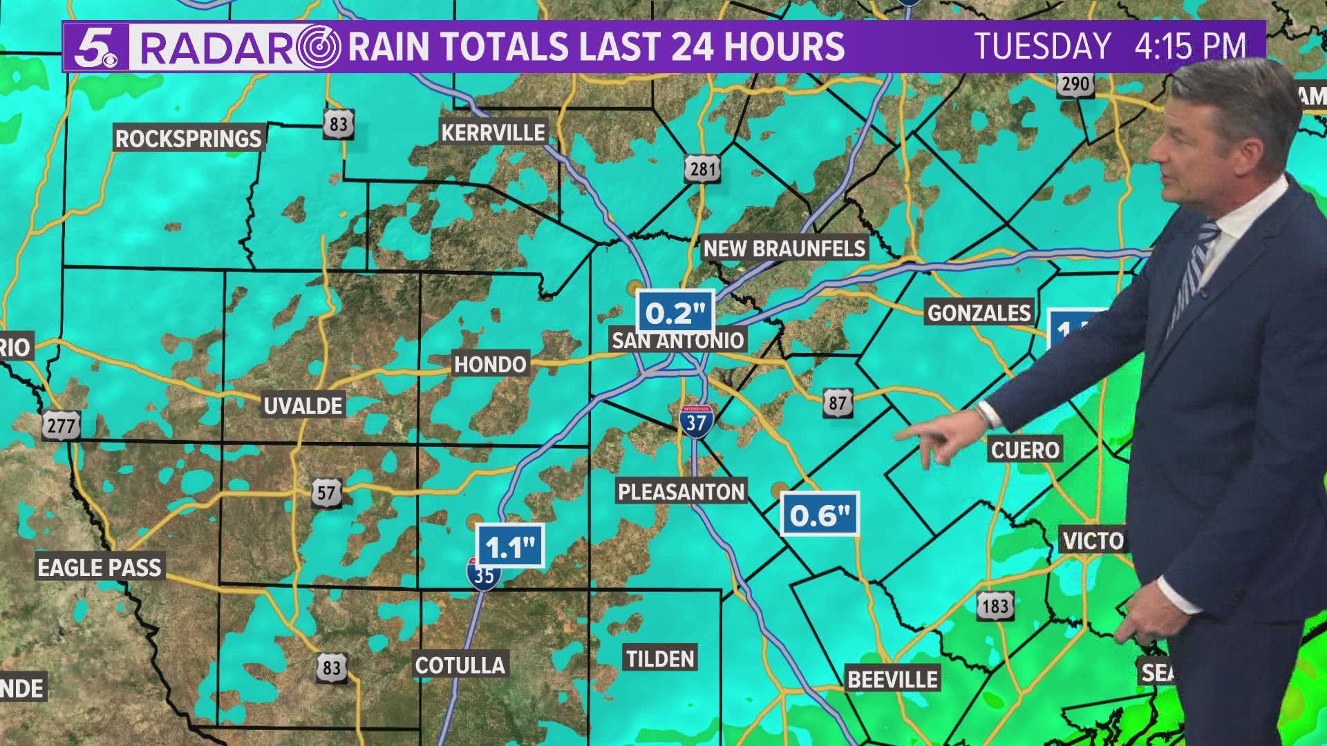 Pearsall received close to an inch of rainfall.