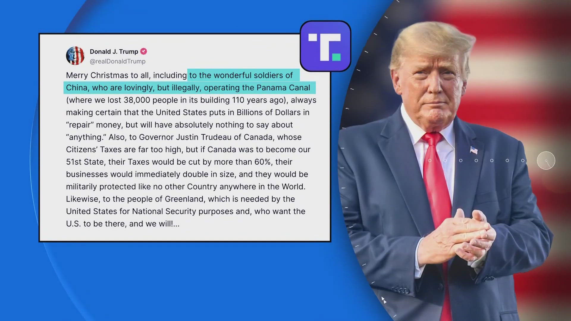 Trump's Christmas Day social media posts double down on international affairs rhetoric