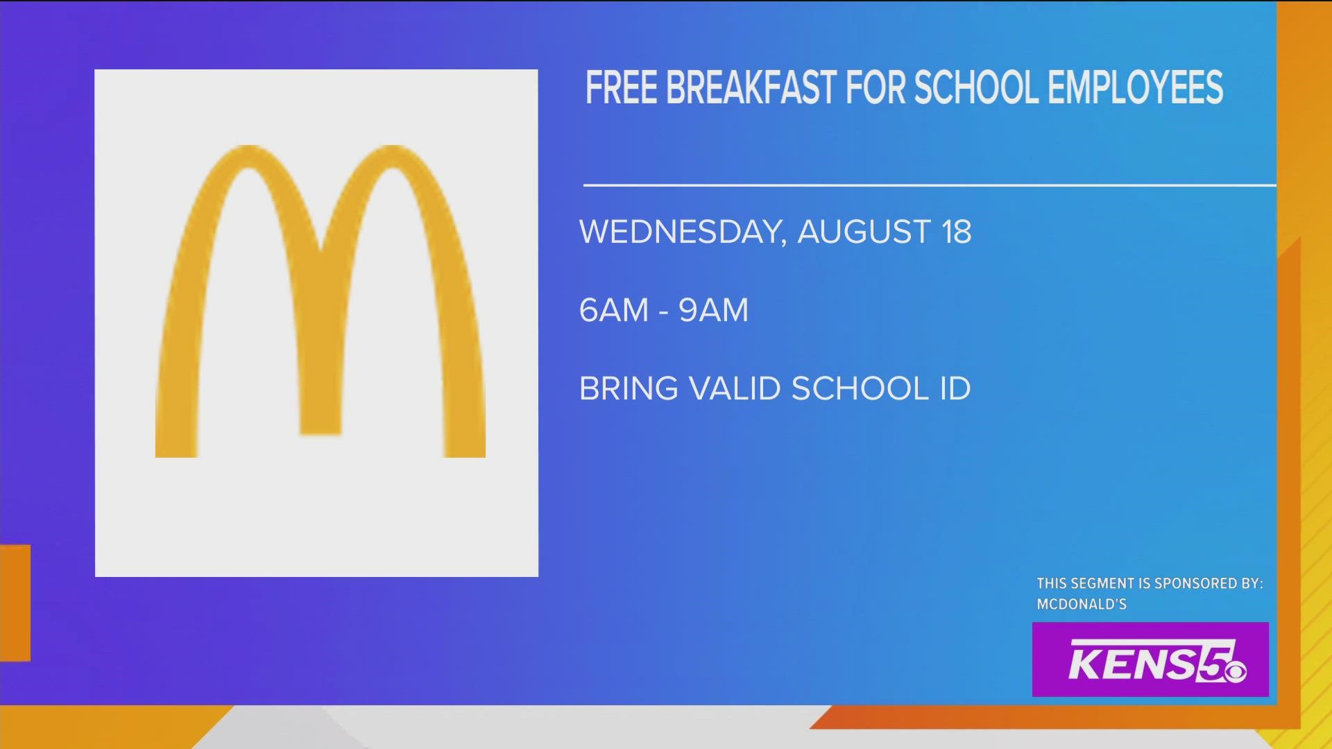 Free McDonald's breakfast for school employees