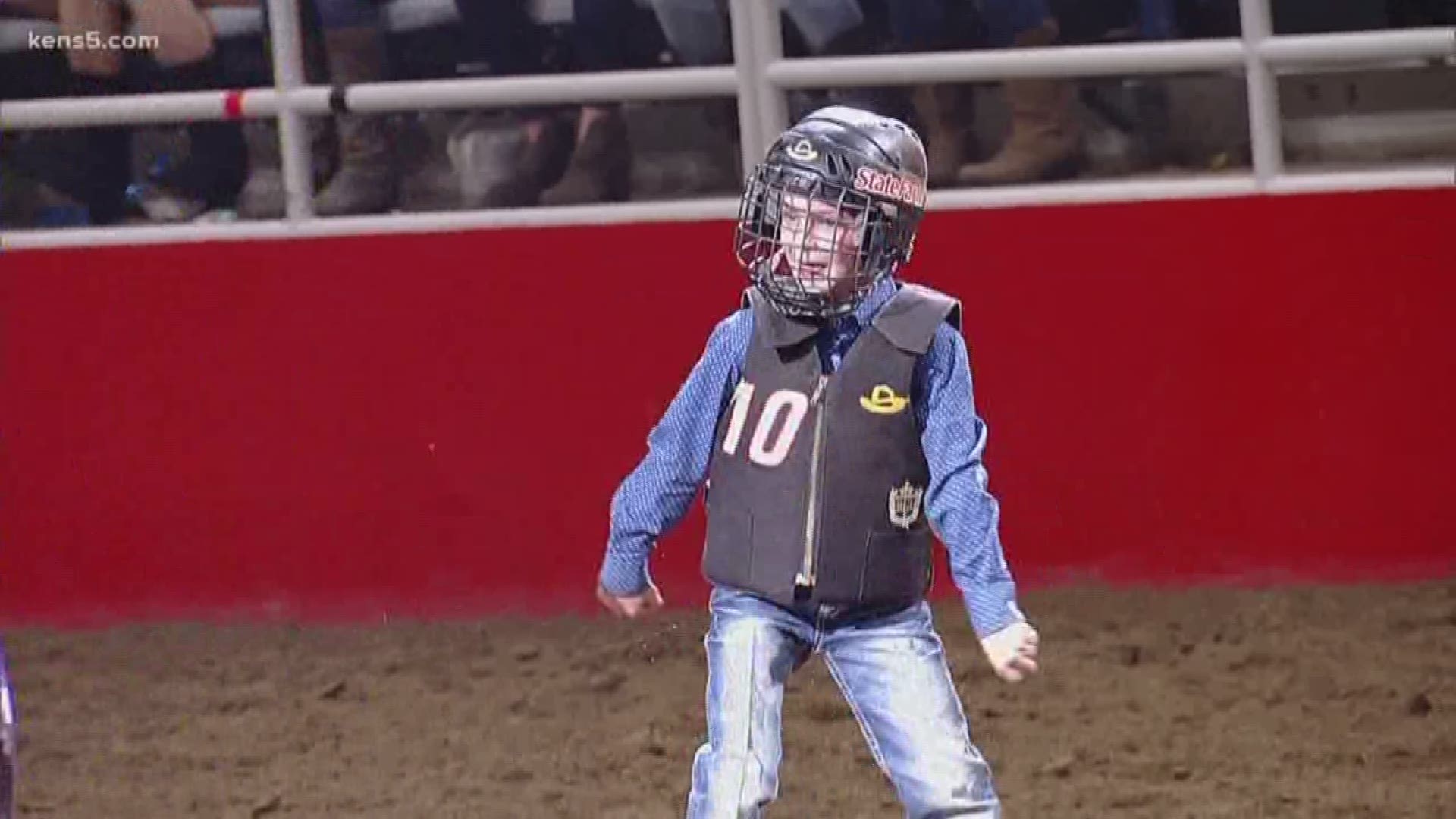 7-year-old Art Mcginnins took home the Mutton Bustin' buckle Monday night.