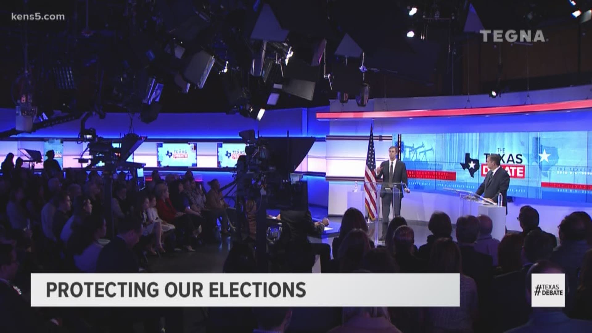 Candidate Beto O'Rourke says that U.S. elections are under attack from foreign governments and criticizes Sen. Ted Cruz for voting against policies that would protect elections.