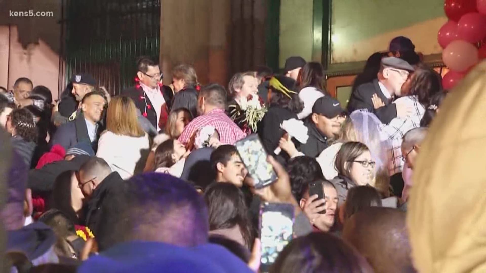 For better, for worse, for warmer, for colder! More than 100 couples bundled up this morning to say their vows on the steps of the Bexar County Courthouse.