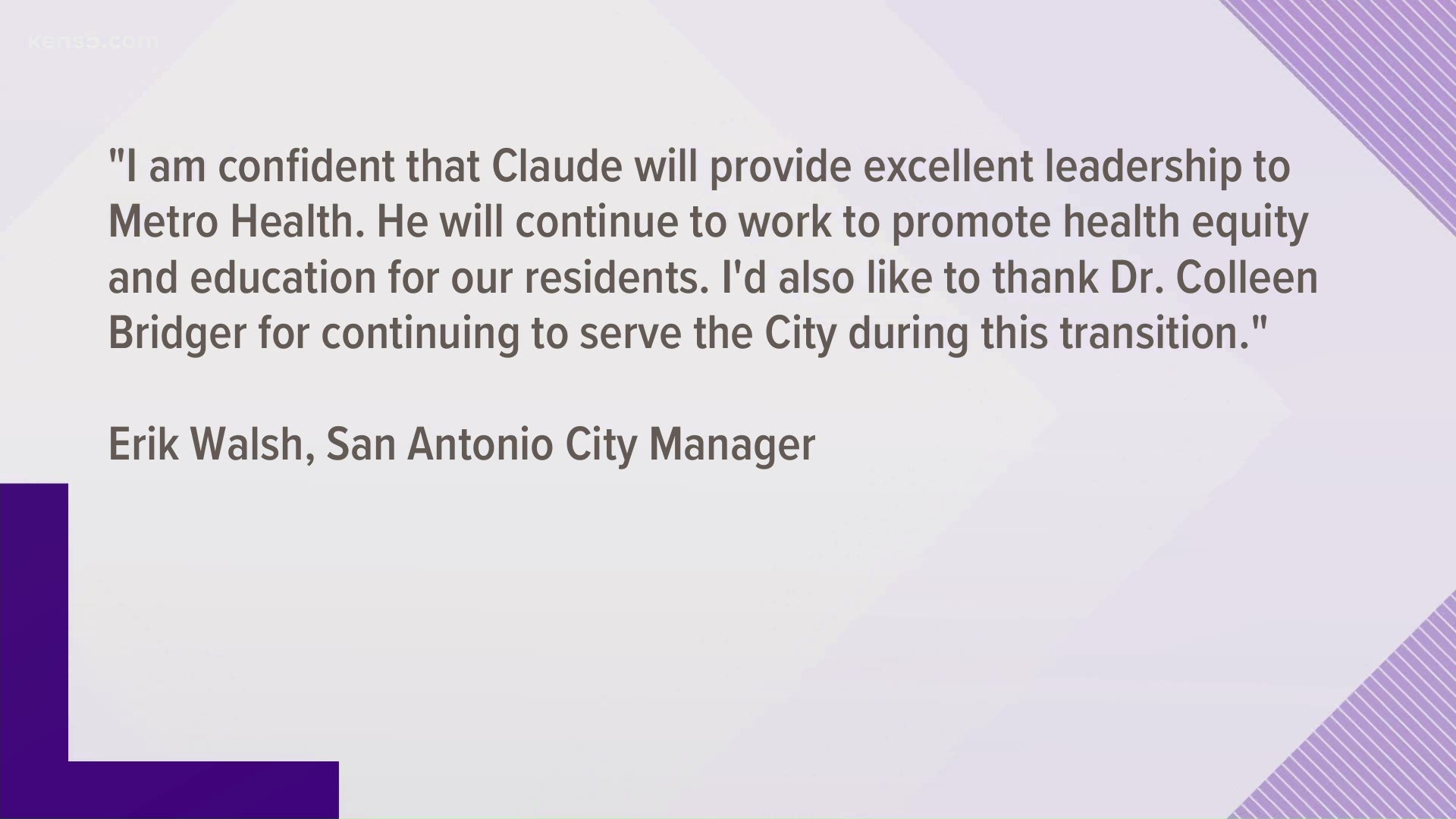 The city of San Antonio announced Claude Jacob would assume the role of Metro Health director following a months-long national search.