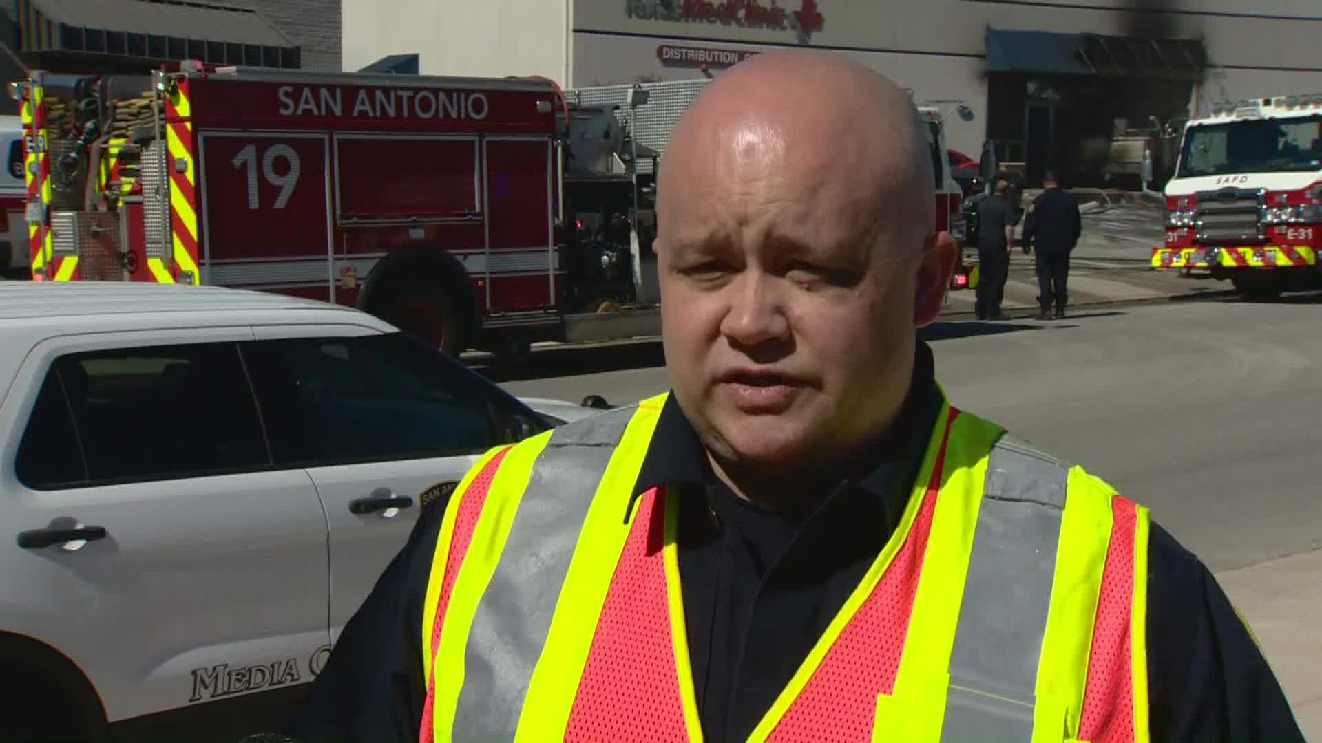 The employees at the Texas MedClinic Distribution Center were able to get out safely, fire officials said. The driver is expected to be alright.