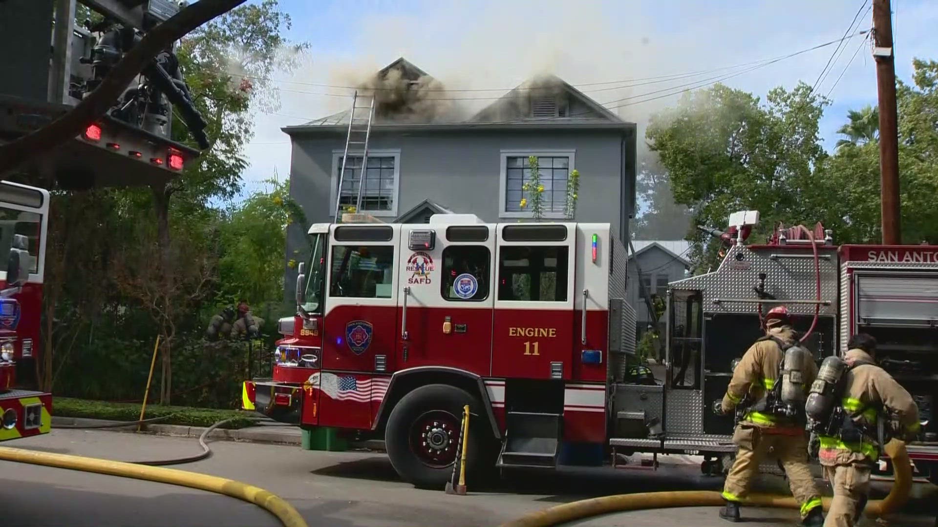 The fire is believed to have been sparked from a gas grill behind the house and the flames spread to the attic.