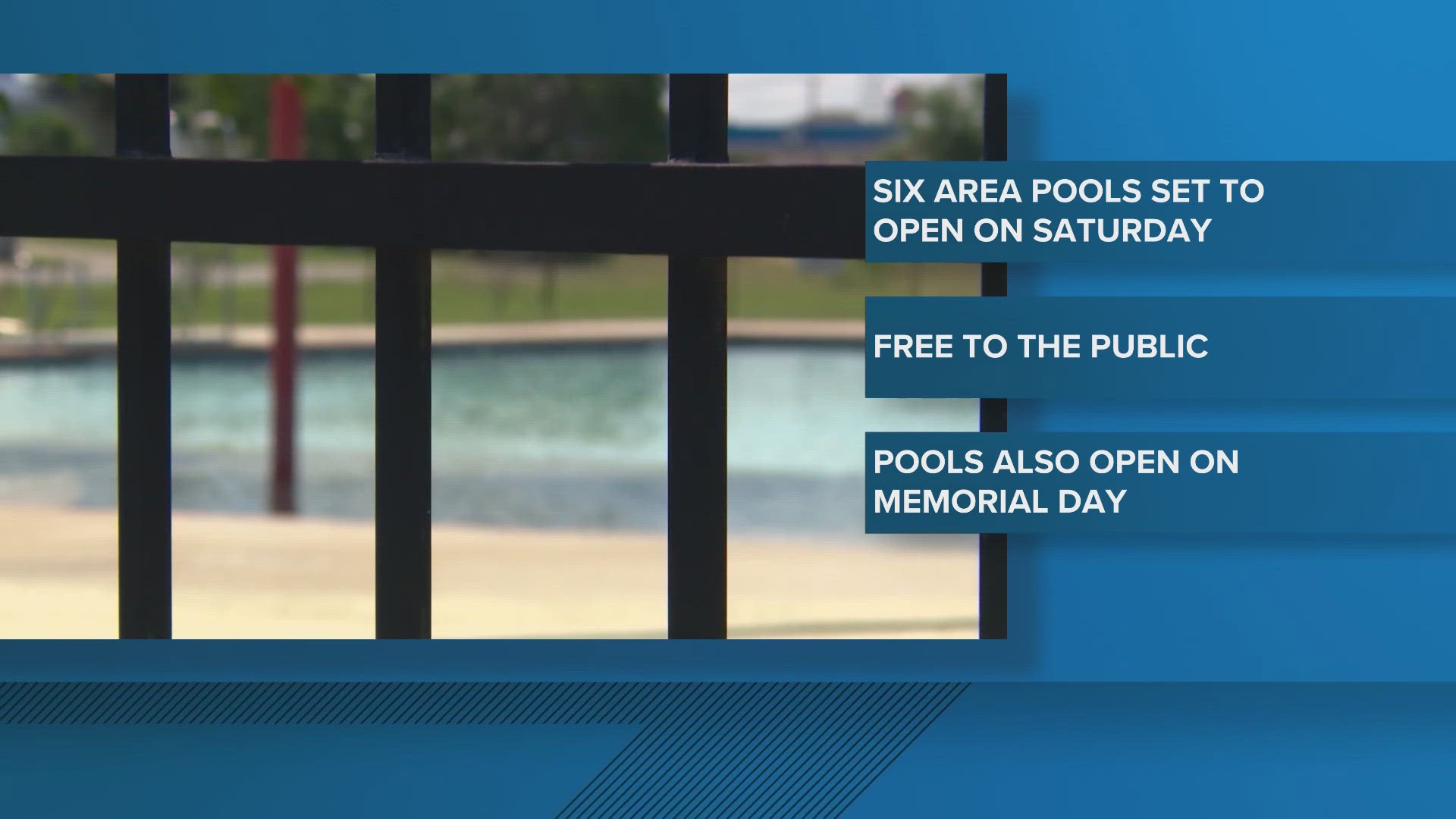  All pools will open to the public weekends from 1 p.m. until 7 p.m.