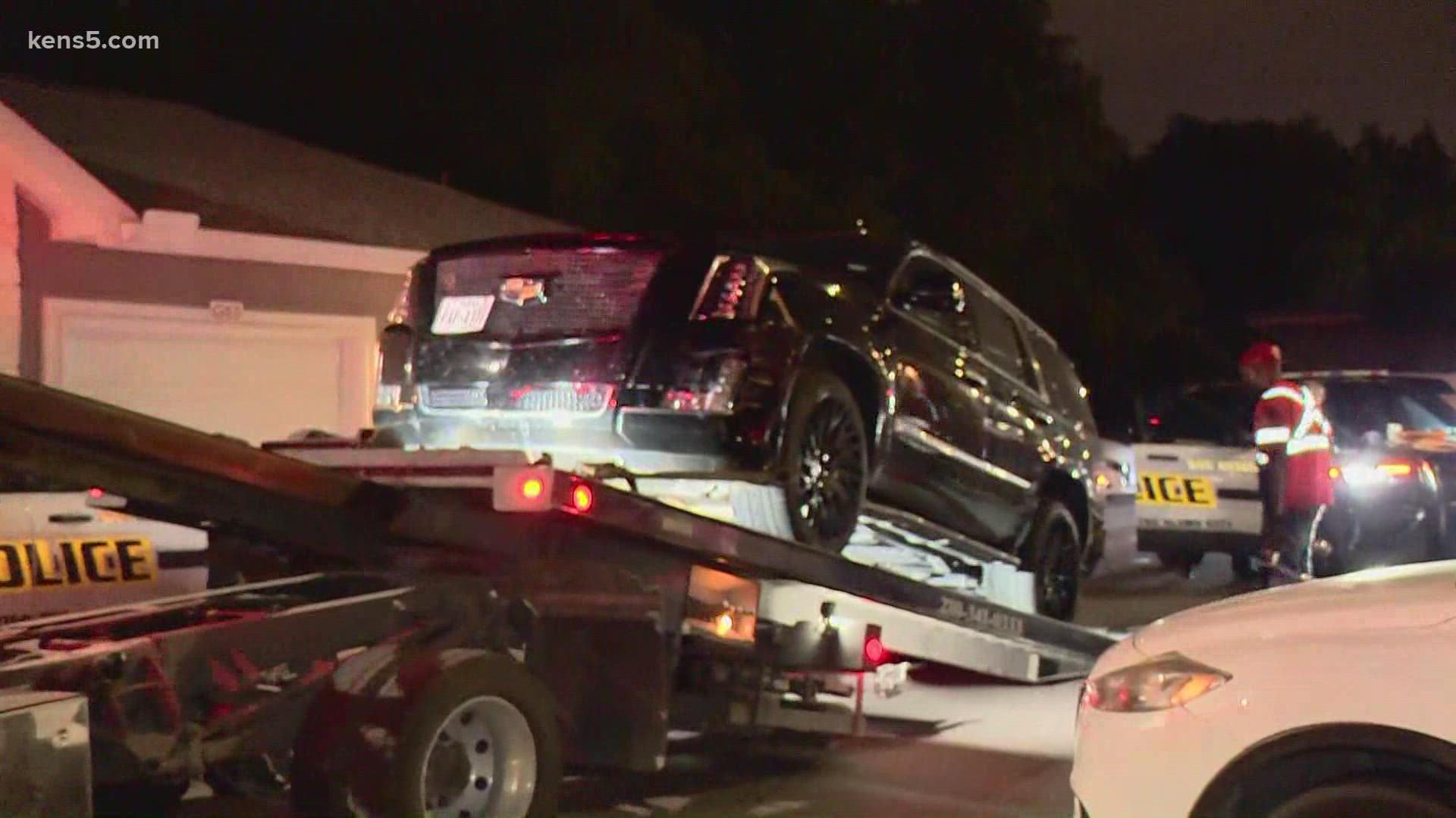 The incident began around 3 a.m. in the area of Seguin Street and Calhoun Street when officers found a Mercedes riddled with bullets.