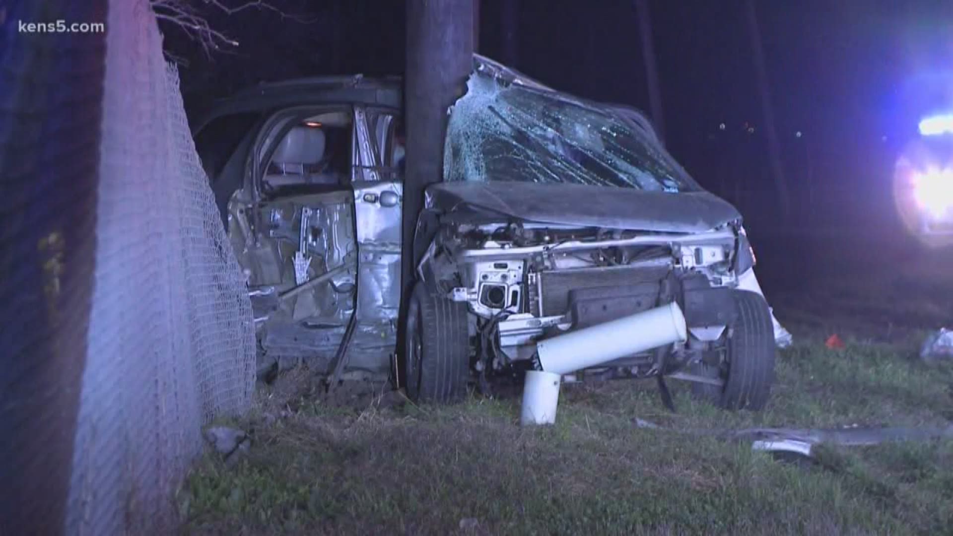 An early morning drive ended with a car wrapped around a utility pole and a driver in the hospital in serious condition.