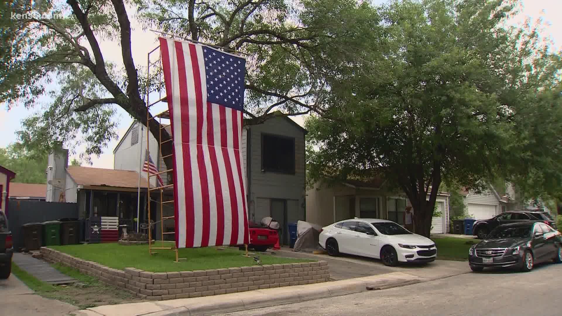 He says he plans to hang his new huge U.S. flag on the Fourth of July as well.