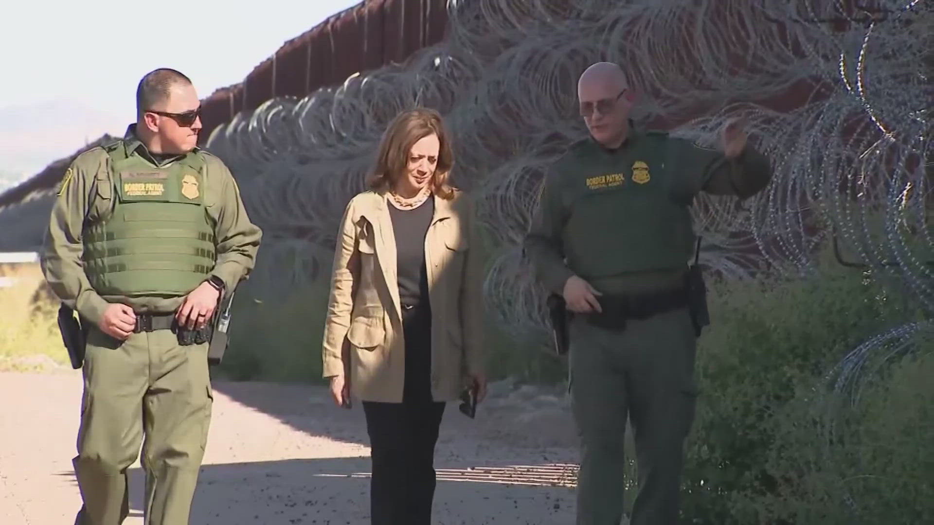 Harris made a trip to the border Friday evening to call for tighter security.