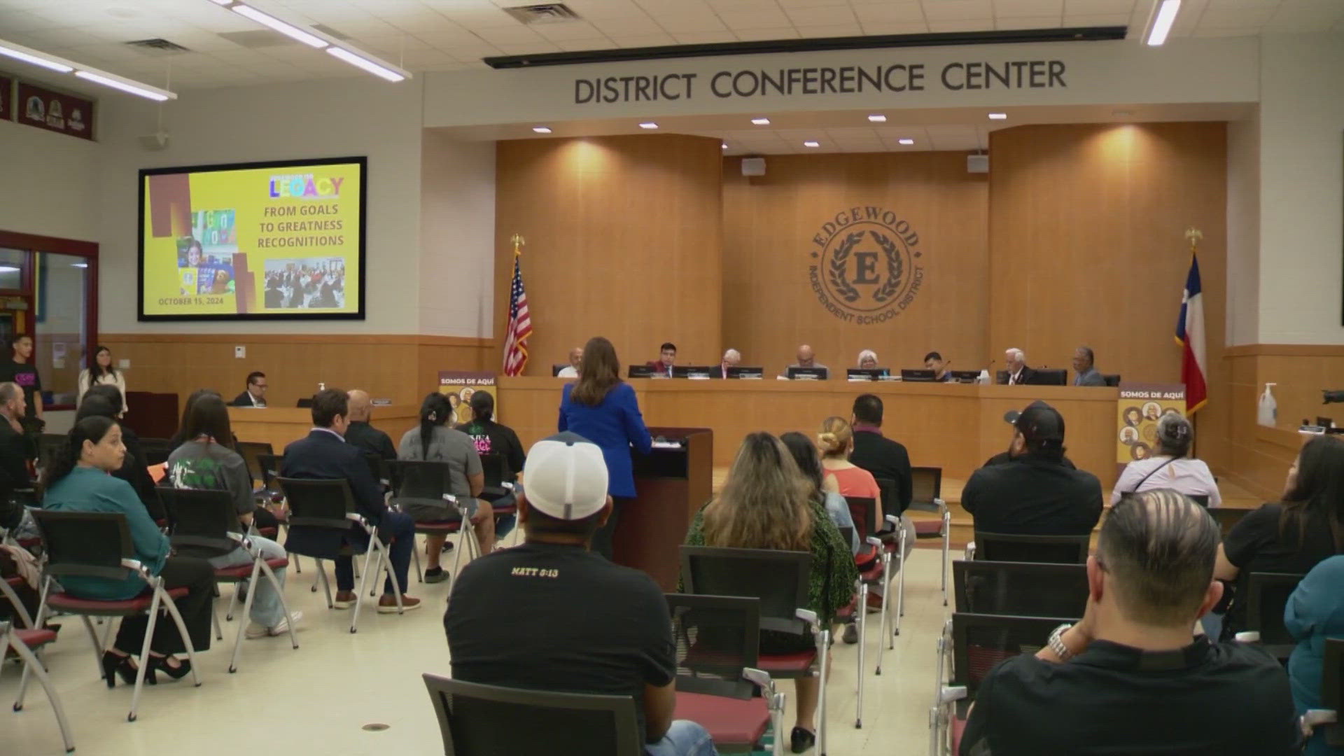 The Edgewood ISD school board president thanked parents for voicing their frustration, but didn't comment on the specific allegations.