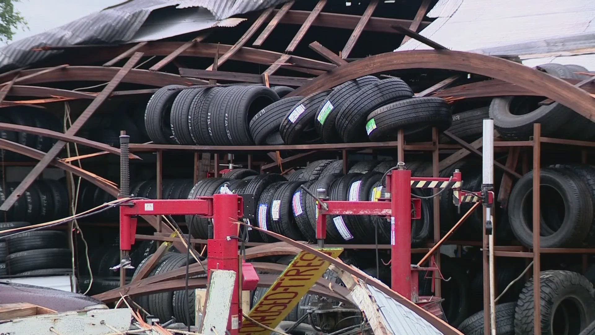 The owner's nephew was inside the shop as the storm swept through but was able to escape just before the structure collapsed.