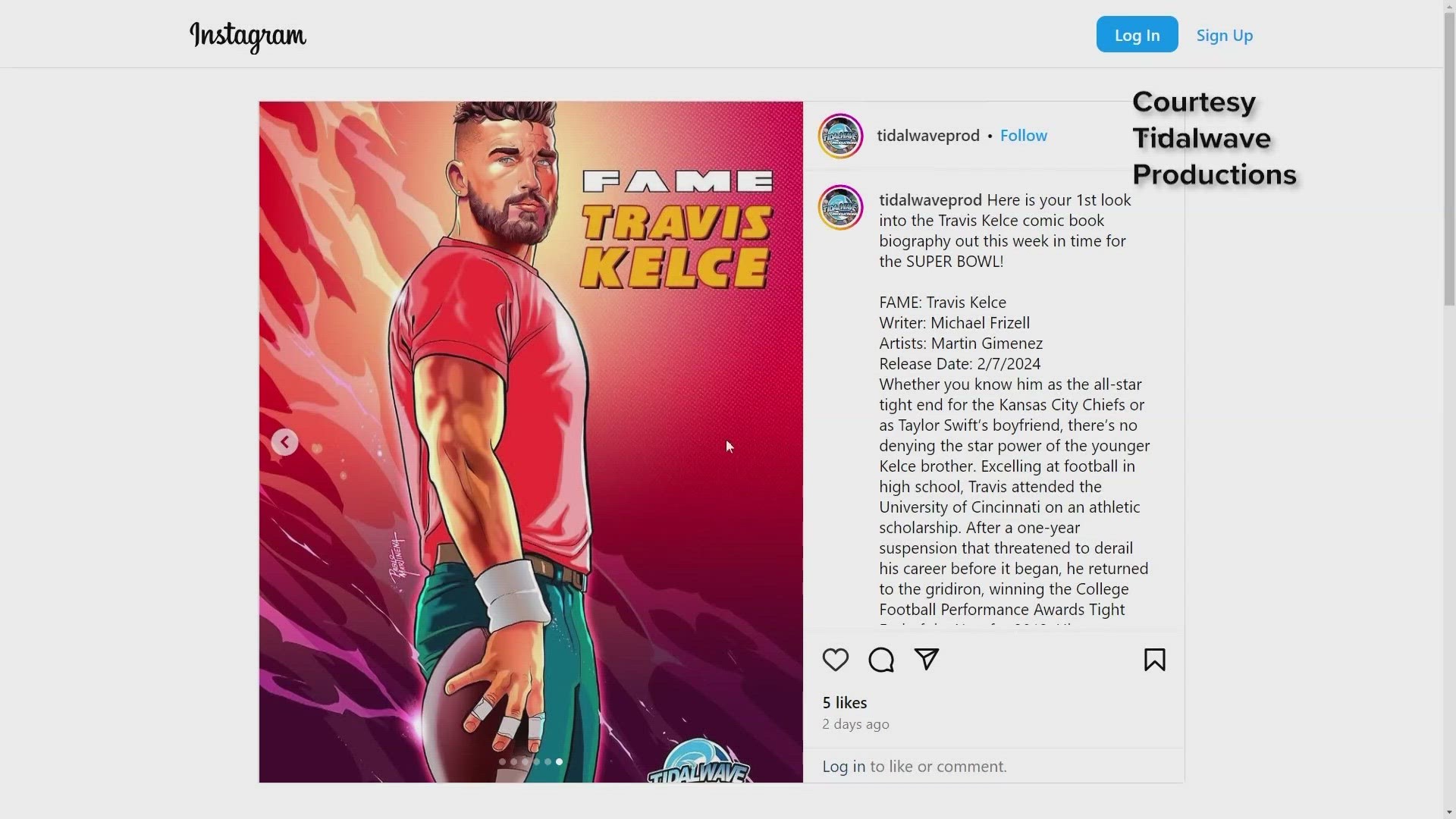 Travis Kelce getting comic book of his life