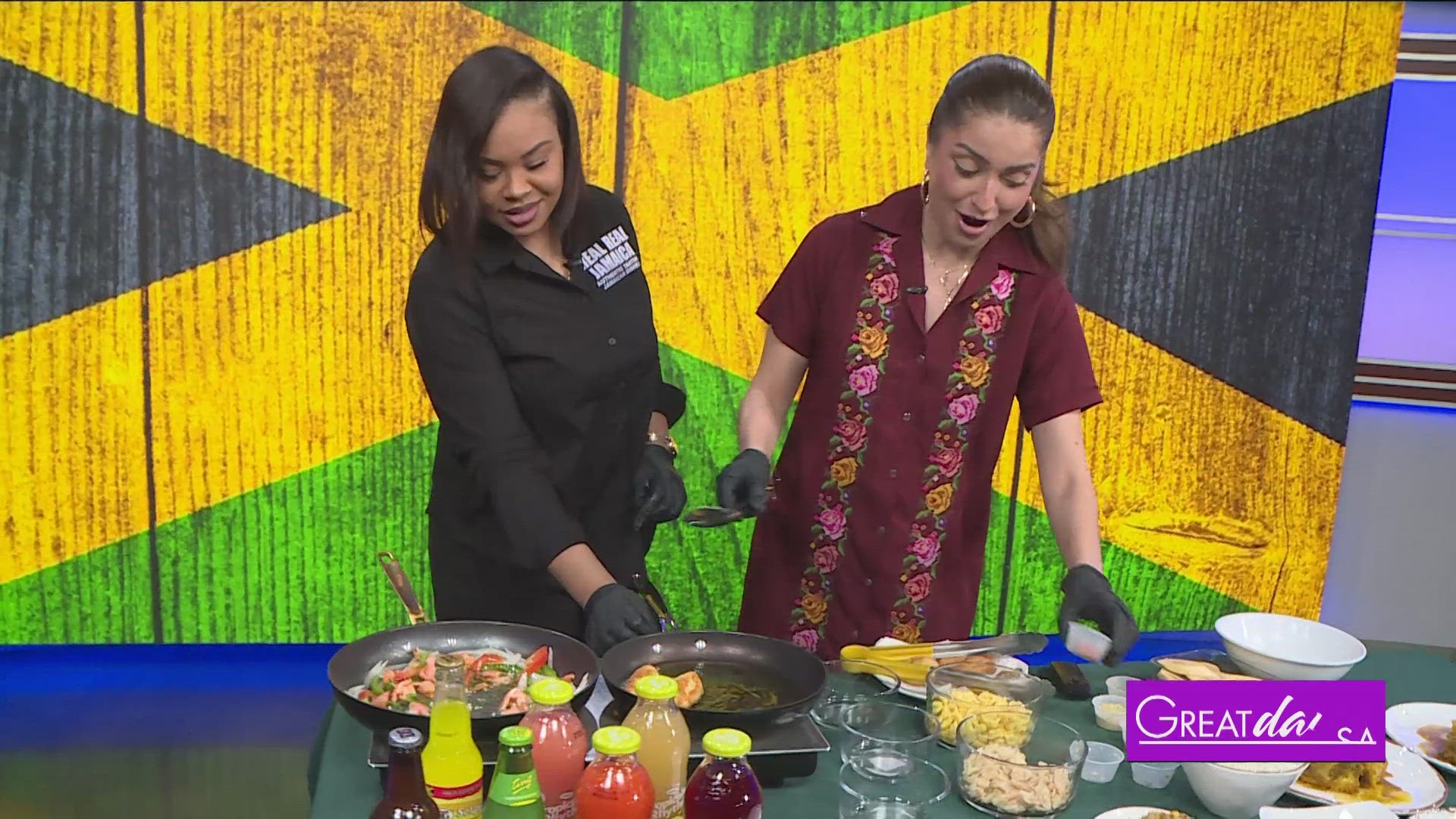 Roma helps make a delicious dish with Jodi-Ann Brown with Real Real Jamaica. 
