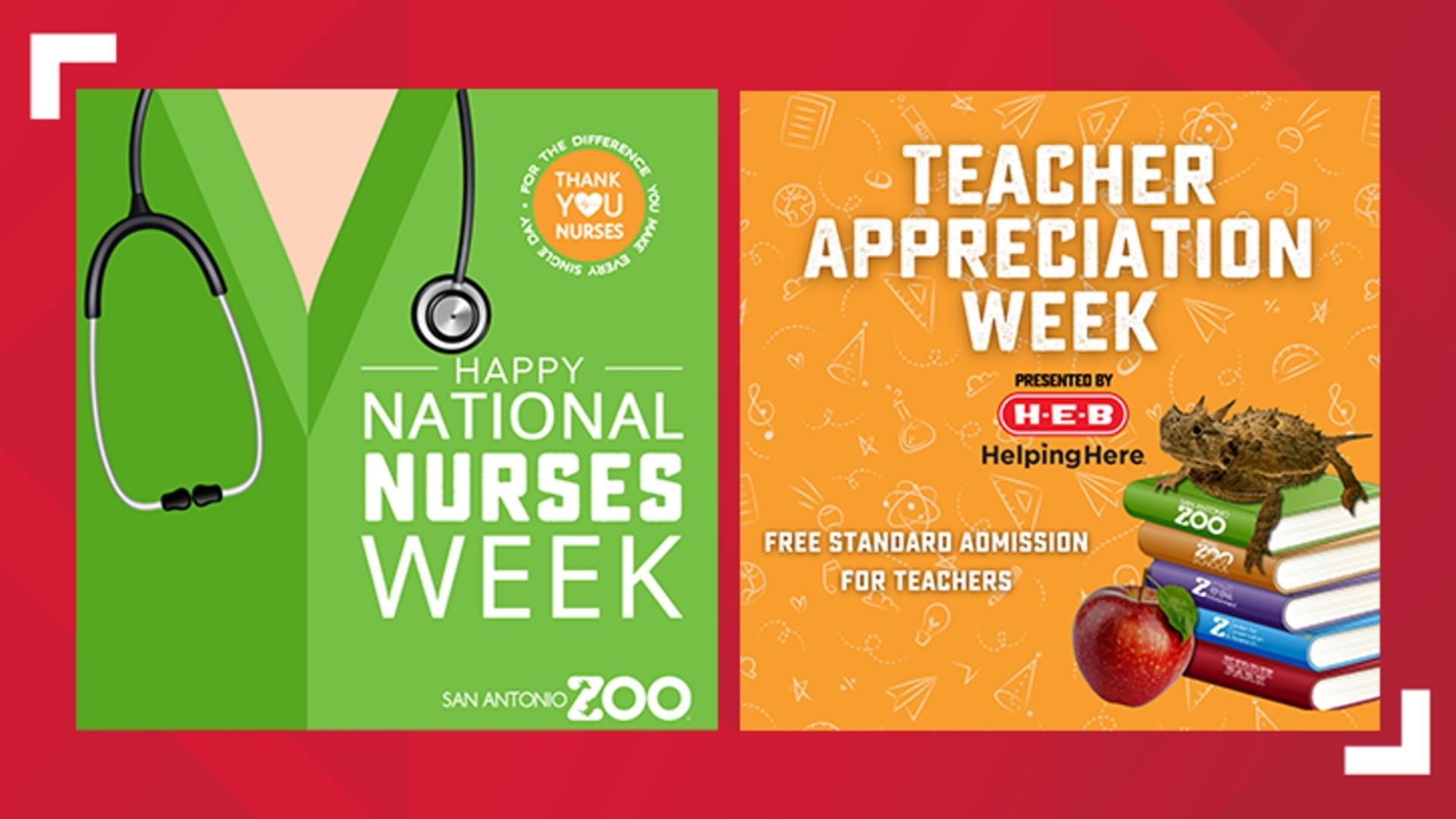 The zoo wants to show their appreciation during National Nurses Week and Teacher Appreciation Week, May 6-12.